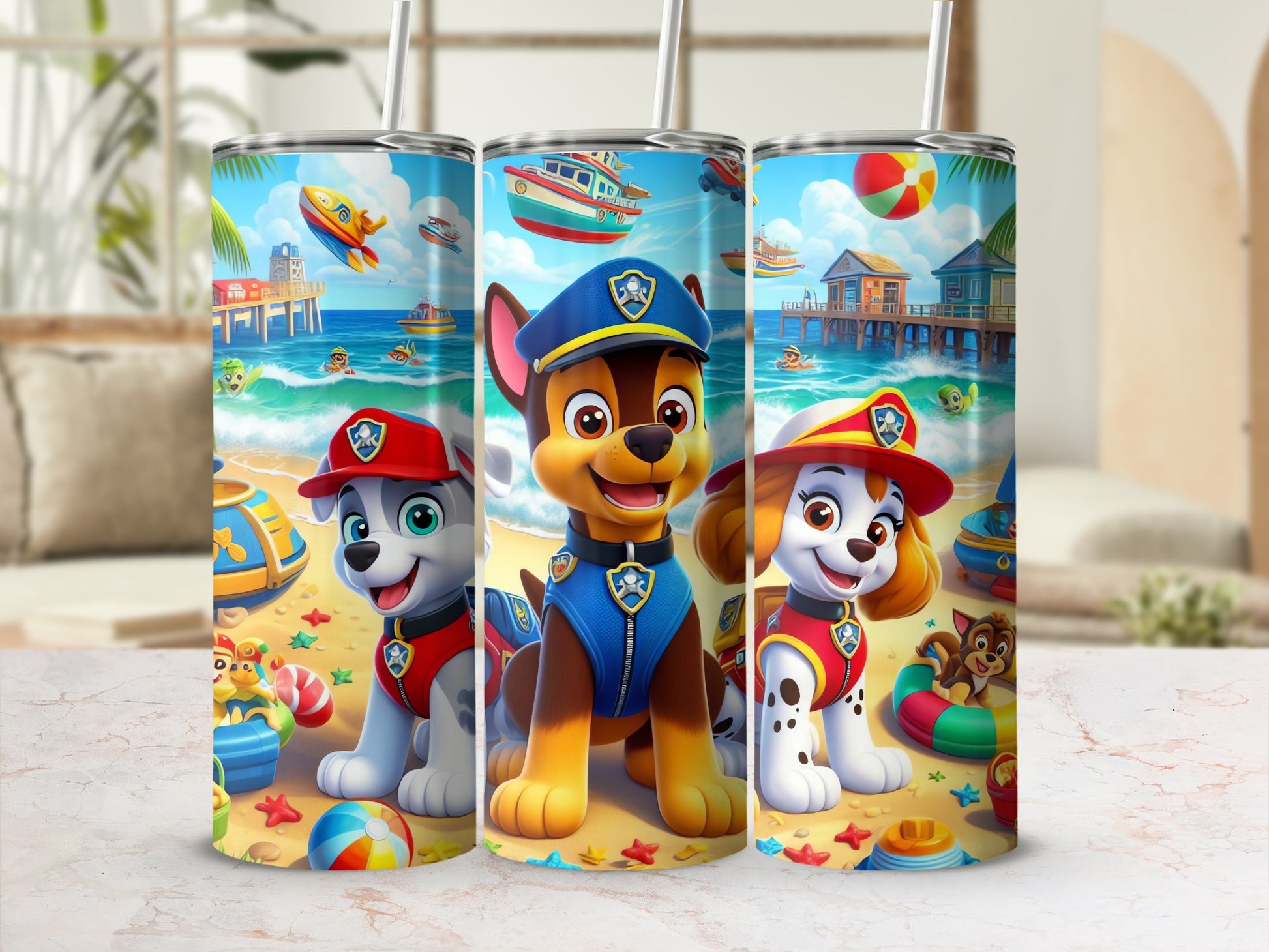 Colorful Paw Patrol Beach Theme Insulated Drink Tumbler