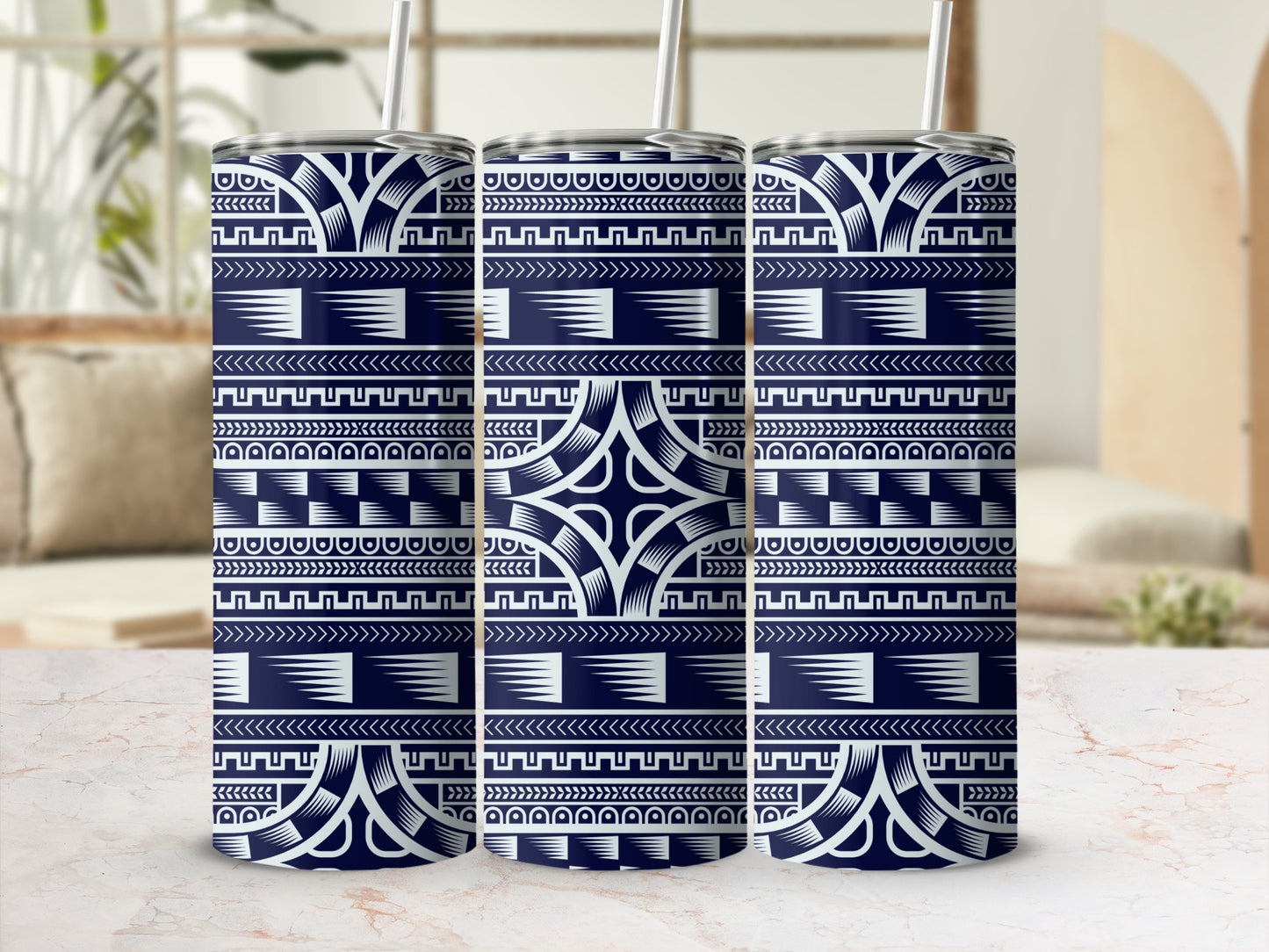 Navy and White Tribal Patterned Tumbler Drinkware
