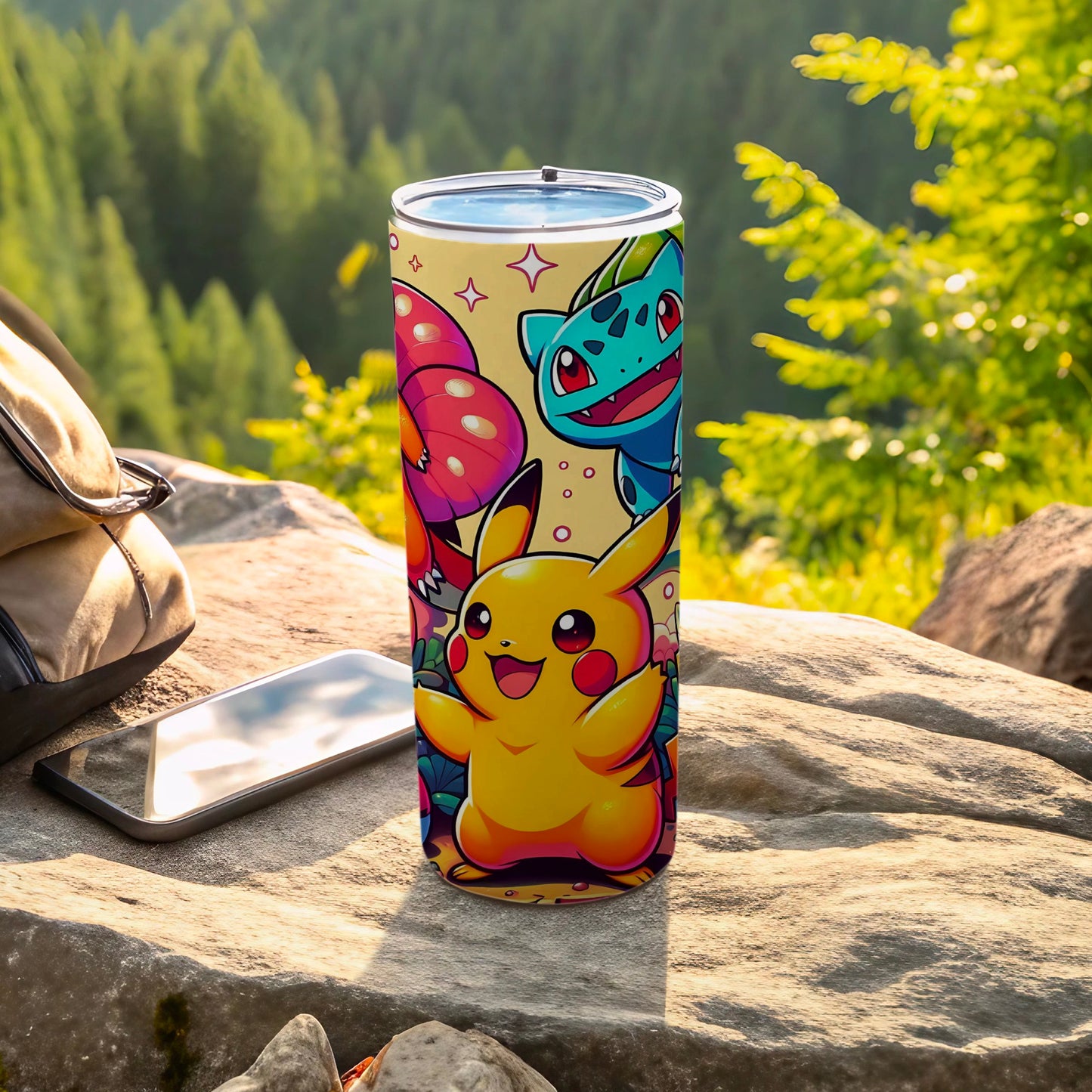 Cute Pikachu and Bulbasaur Outdoor Adventure Tumbler