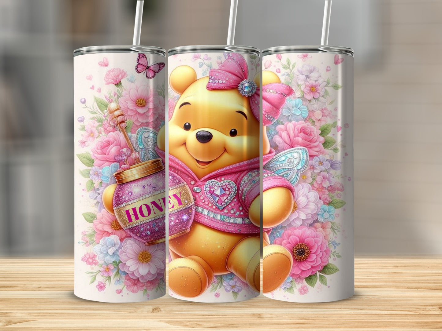 Cute Bear with Honey and Flower Design Tumbler Product