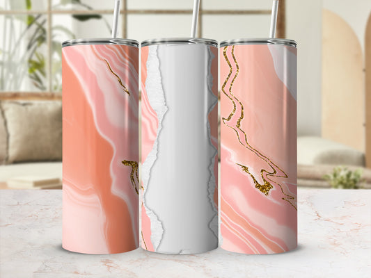 Three tumblers with marble and gold accents.