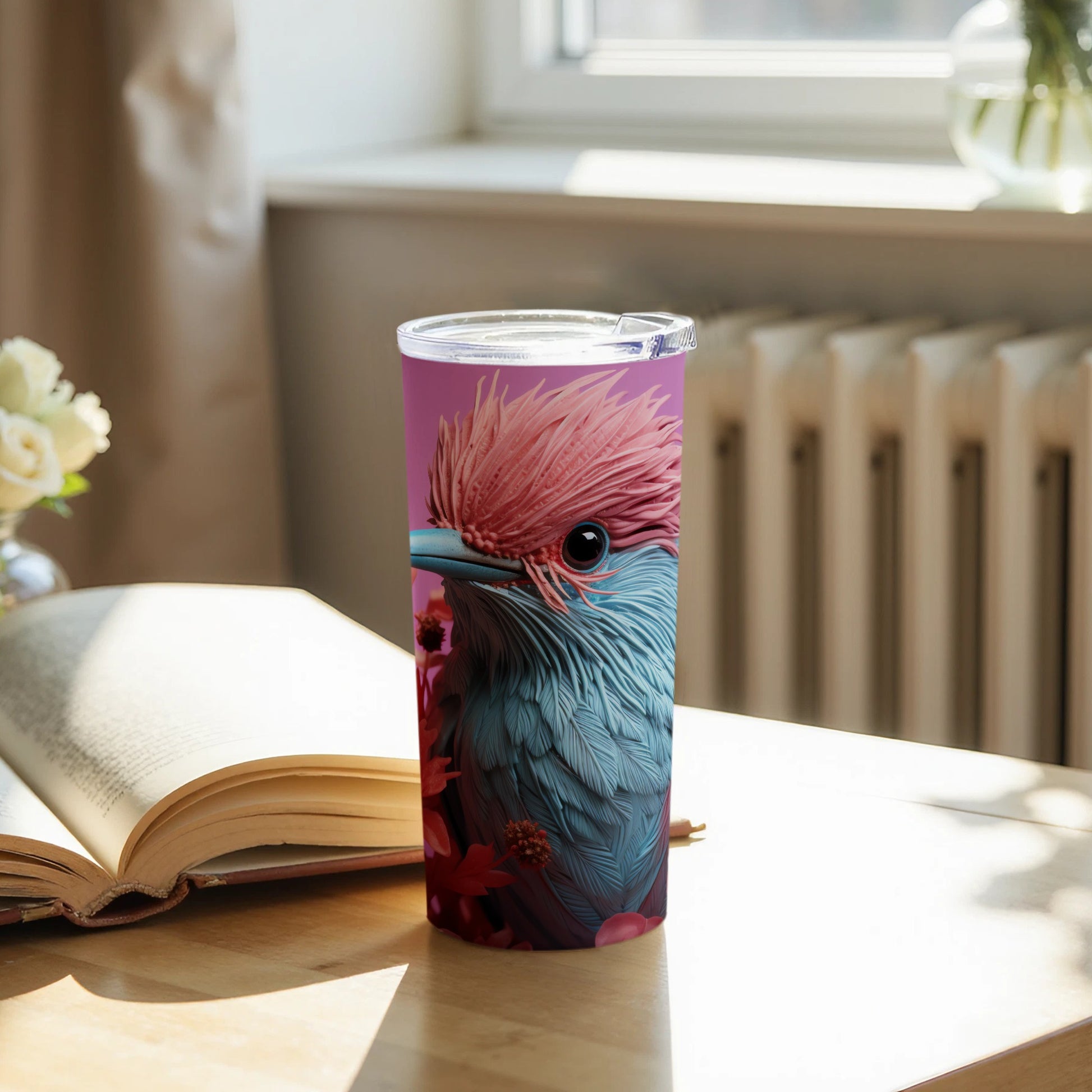 Vibrant Feathered Bird Illustration Tumbler Cup product type
Tumbler, Travel Mug, Bird Design, Feathered Bird, Artistic Bird, Colorful Bird, Bird Illustration, Pink Crest, Blue Feathers, Avian Art, Drinkware, Insulated Cup, Unique Design, Vibrant Print, Nature Inspired, Wildlife Art, Beverage Container, Gift Idea, Office Tumbler, Home Drinkware