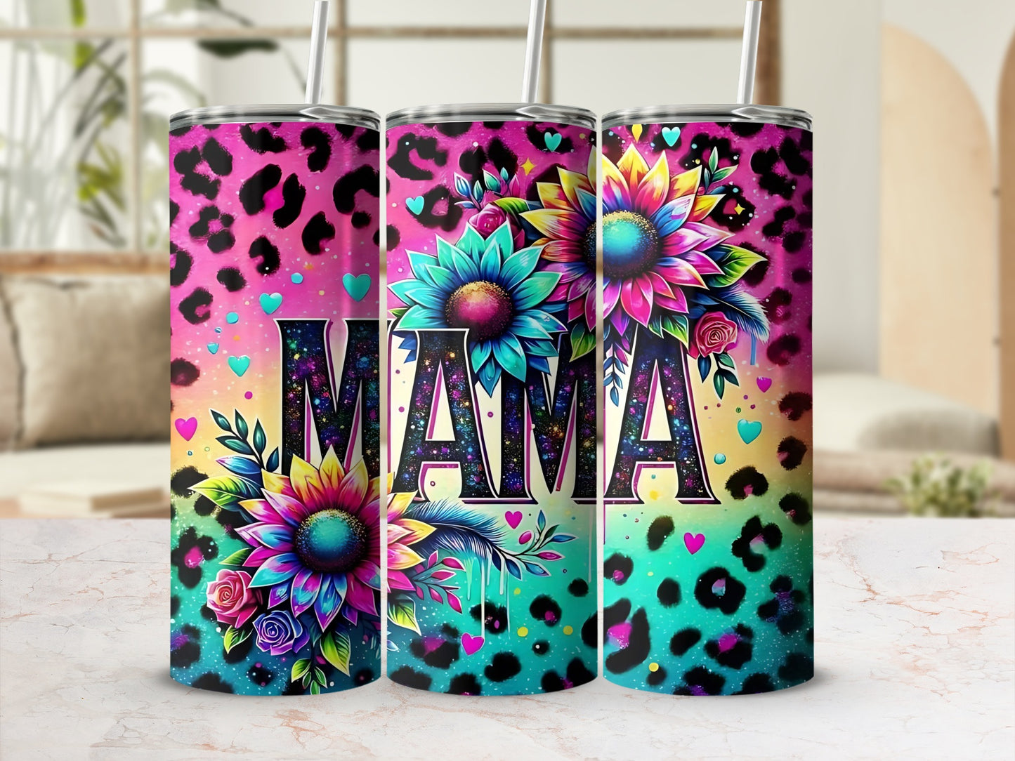 Colorful Floral Leopard Print Mama Insulated Tumbler