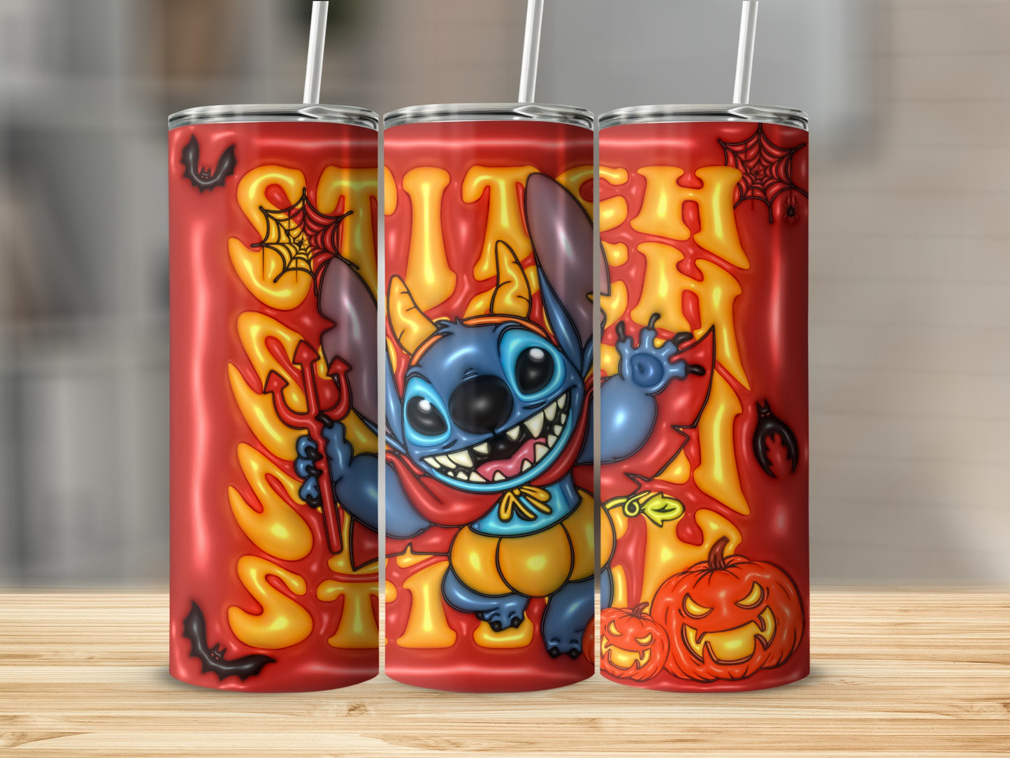 Halloween Stitch Tumbler with Pumpkins Design