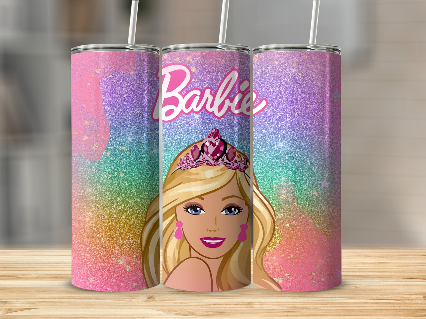 Barbie with a Crown Glitter Background Image Tumblers