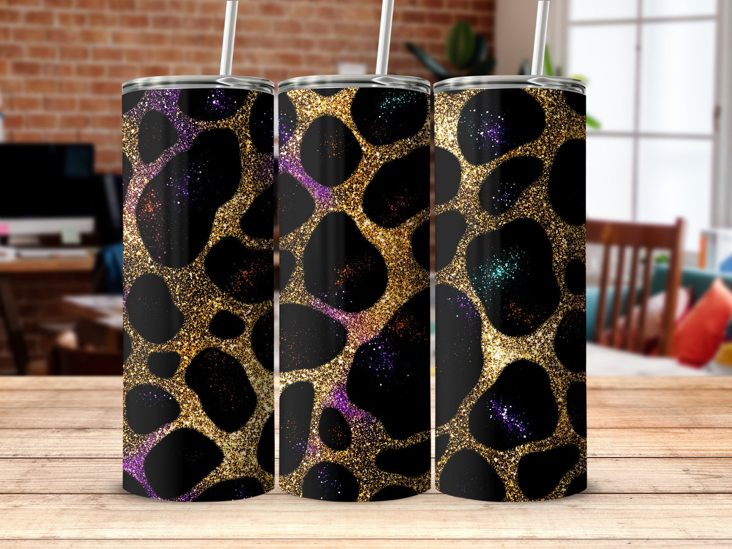 Leopard Print Glitter Tumbler for Stylish Drinkware