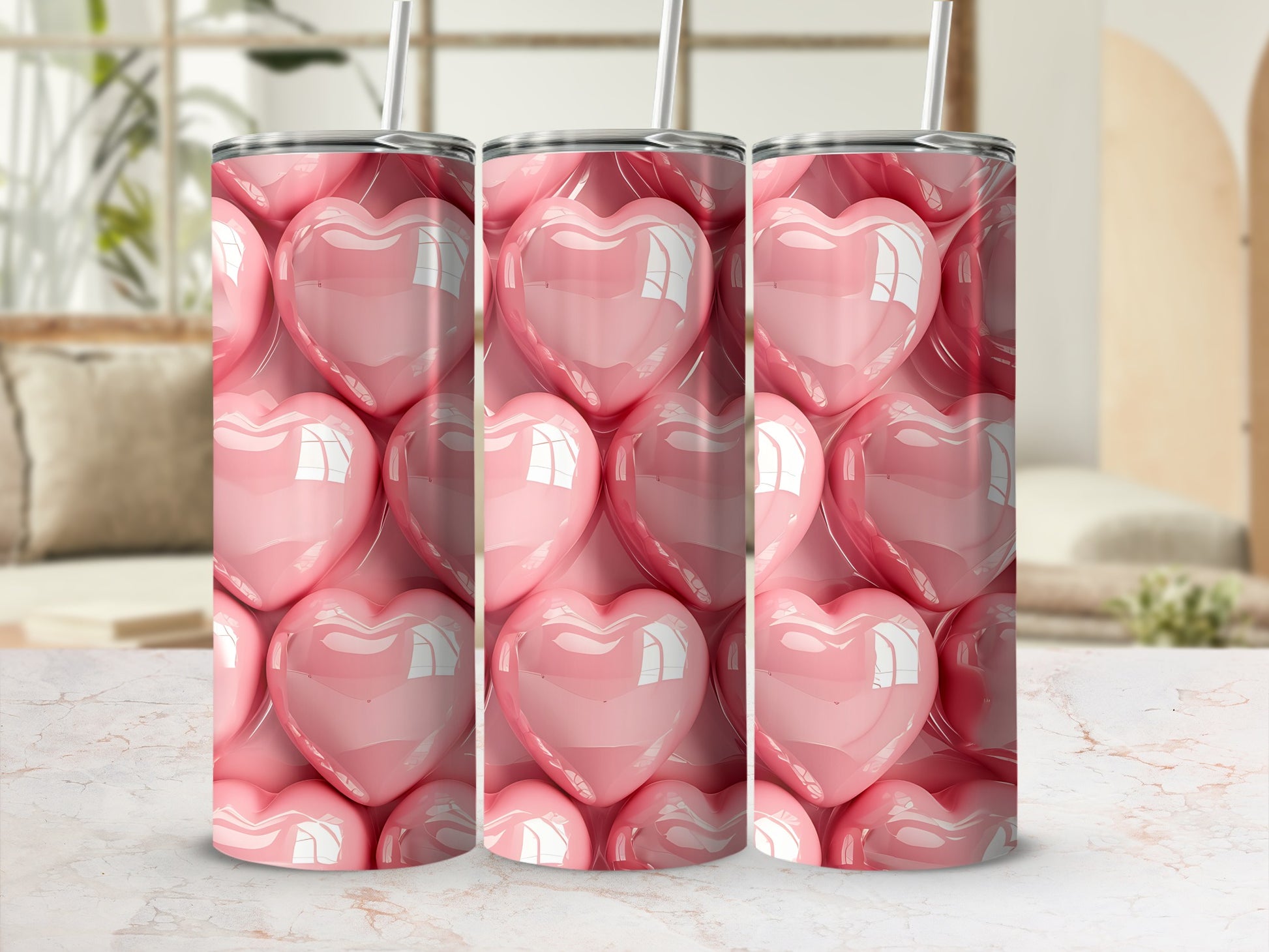 Pink Glossy Bubble Hearts Full Coverage Slim Tumbler product type