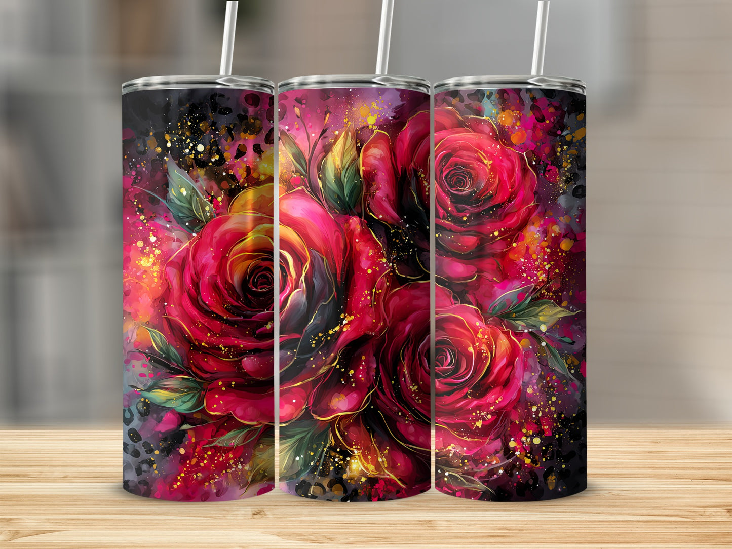 Vibrant Red Rose Art Design Tumbler for Ultimate Style