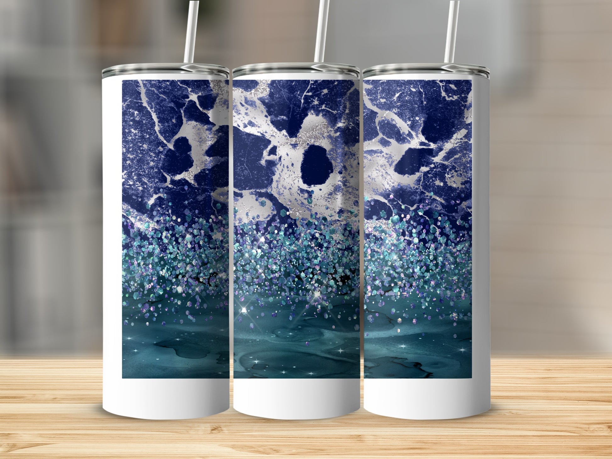 Blue Silver Marble Glitter Sparkle Teal Tumbler product type
