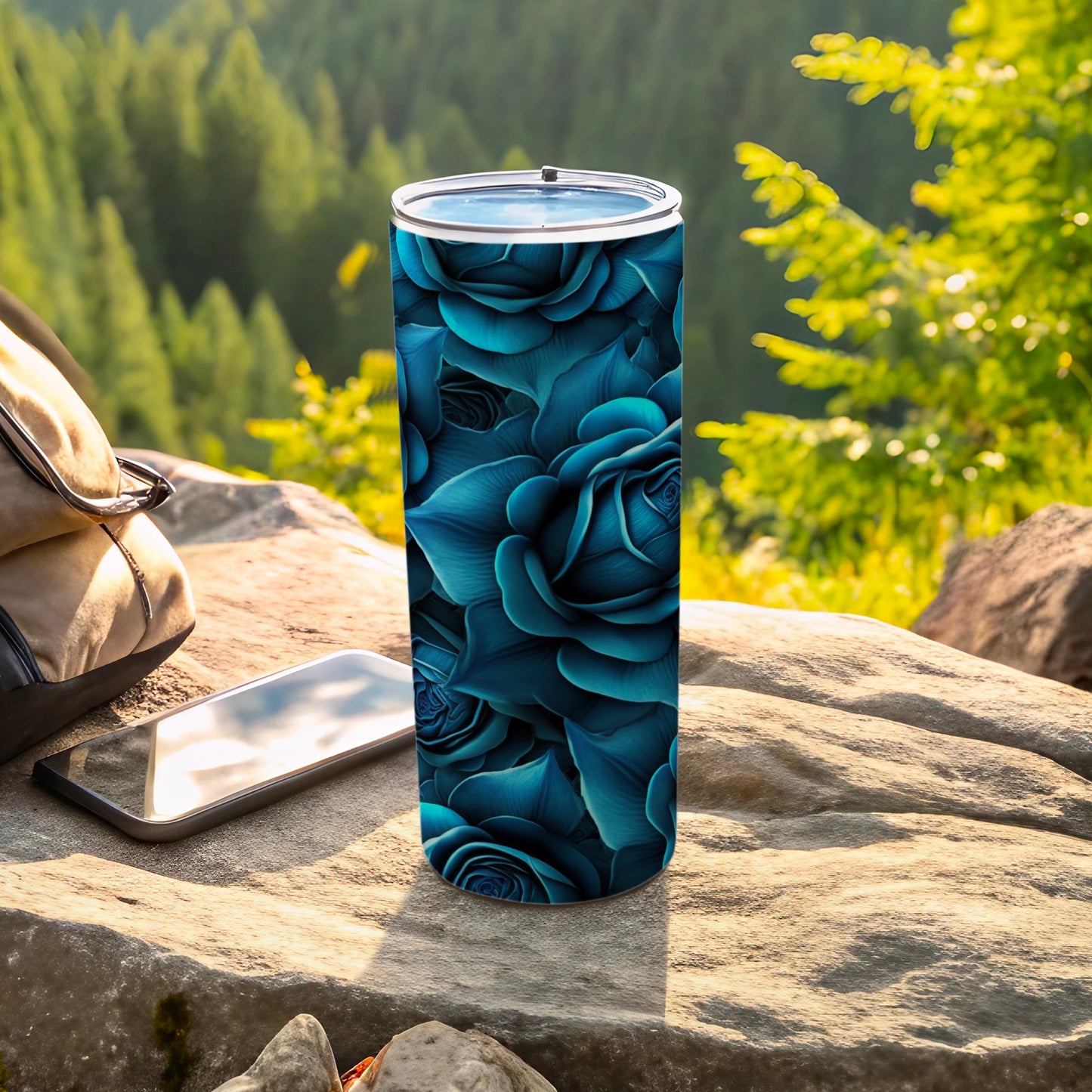 Blue Floral Design Tall Insulated Travel Tumbler