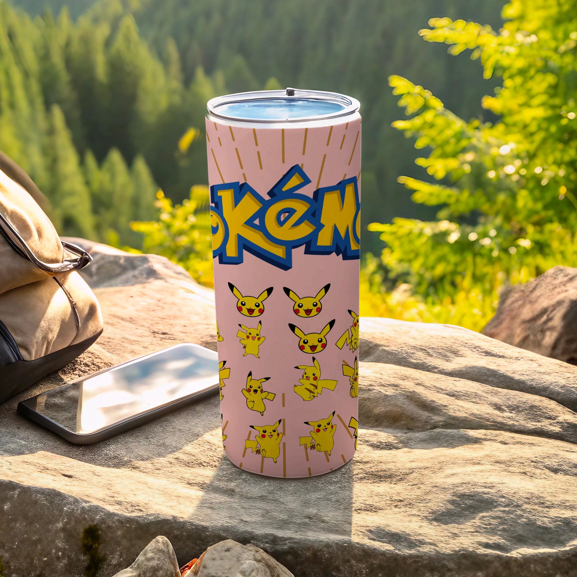 Pink Pokémon Pikachu Design Large Travel Tumbler