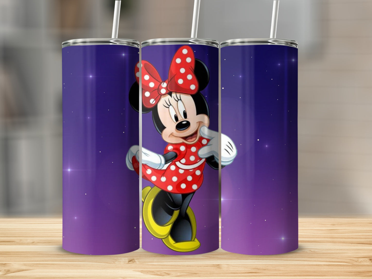 Minnie Mouse Tumbler with Purple Starry Background
