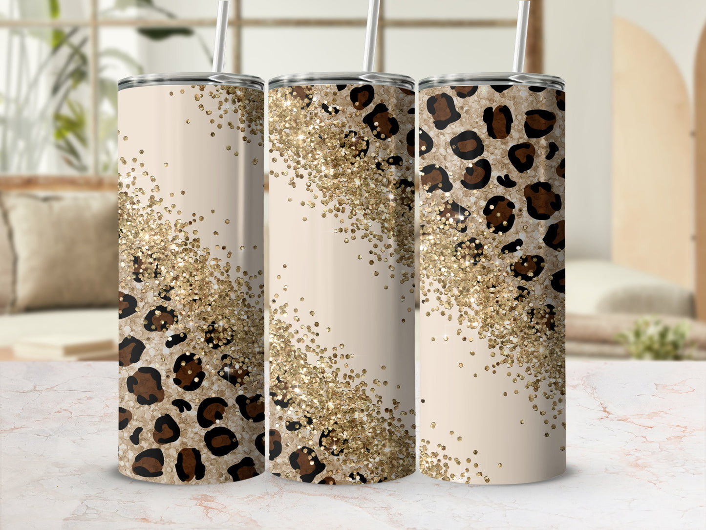 Leopard Print Glitter Beige Tumbler product type