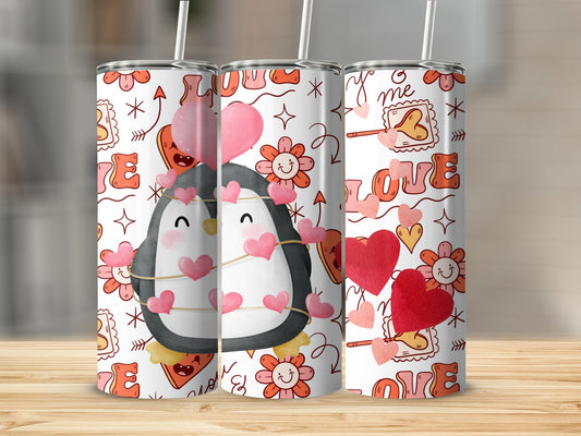 Cute Penguin Decorated Love Hearts Valentine's Day Tumbler