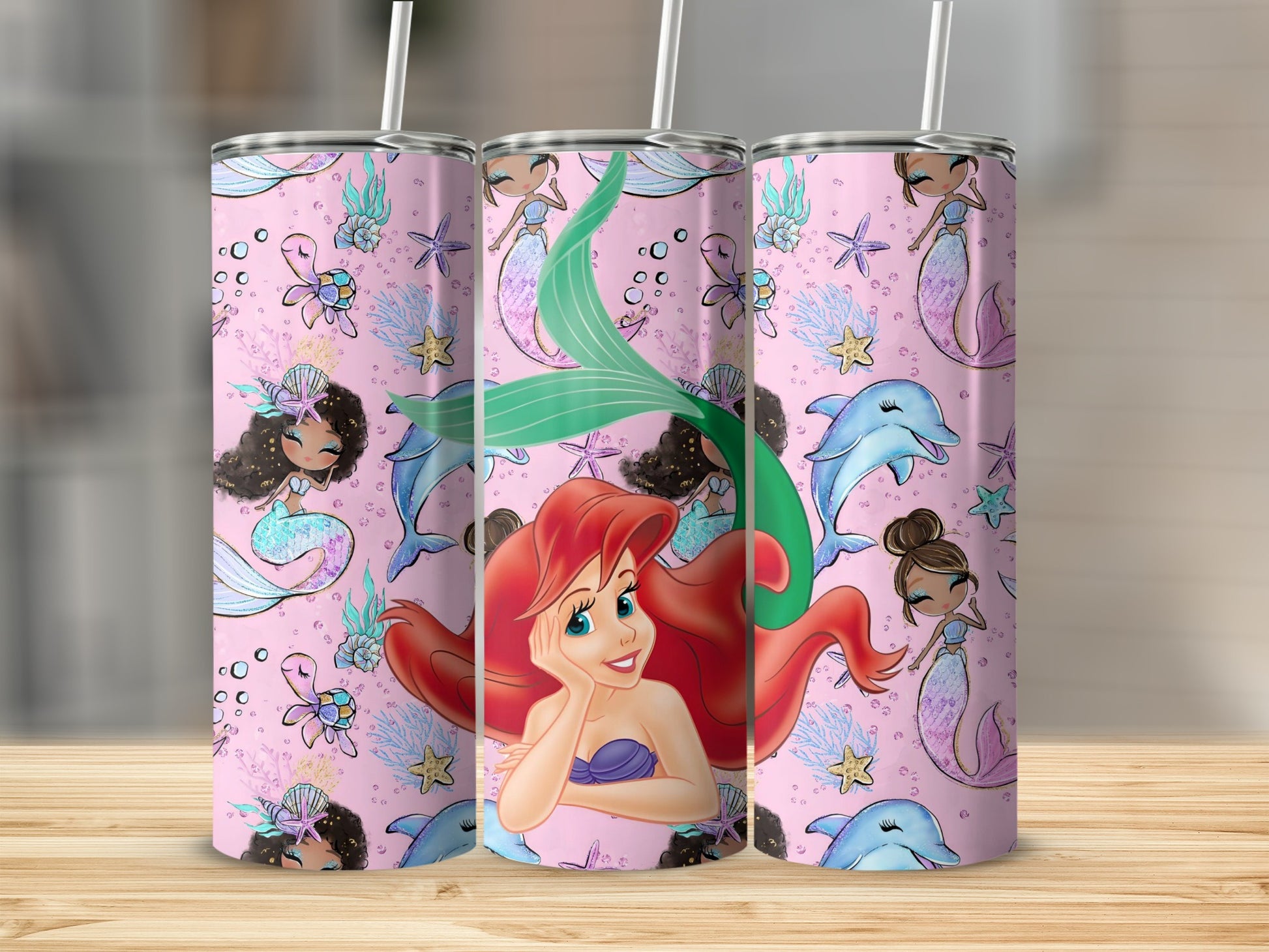 Mermaid and Dolphin Fantasy Illustrated Tumbler
