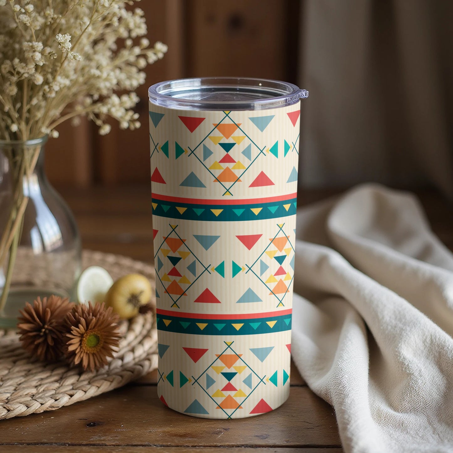 Geometric Pattern Insulated Travel Tumbler Cup