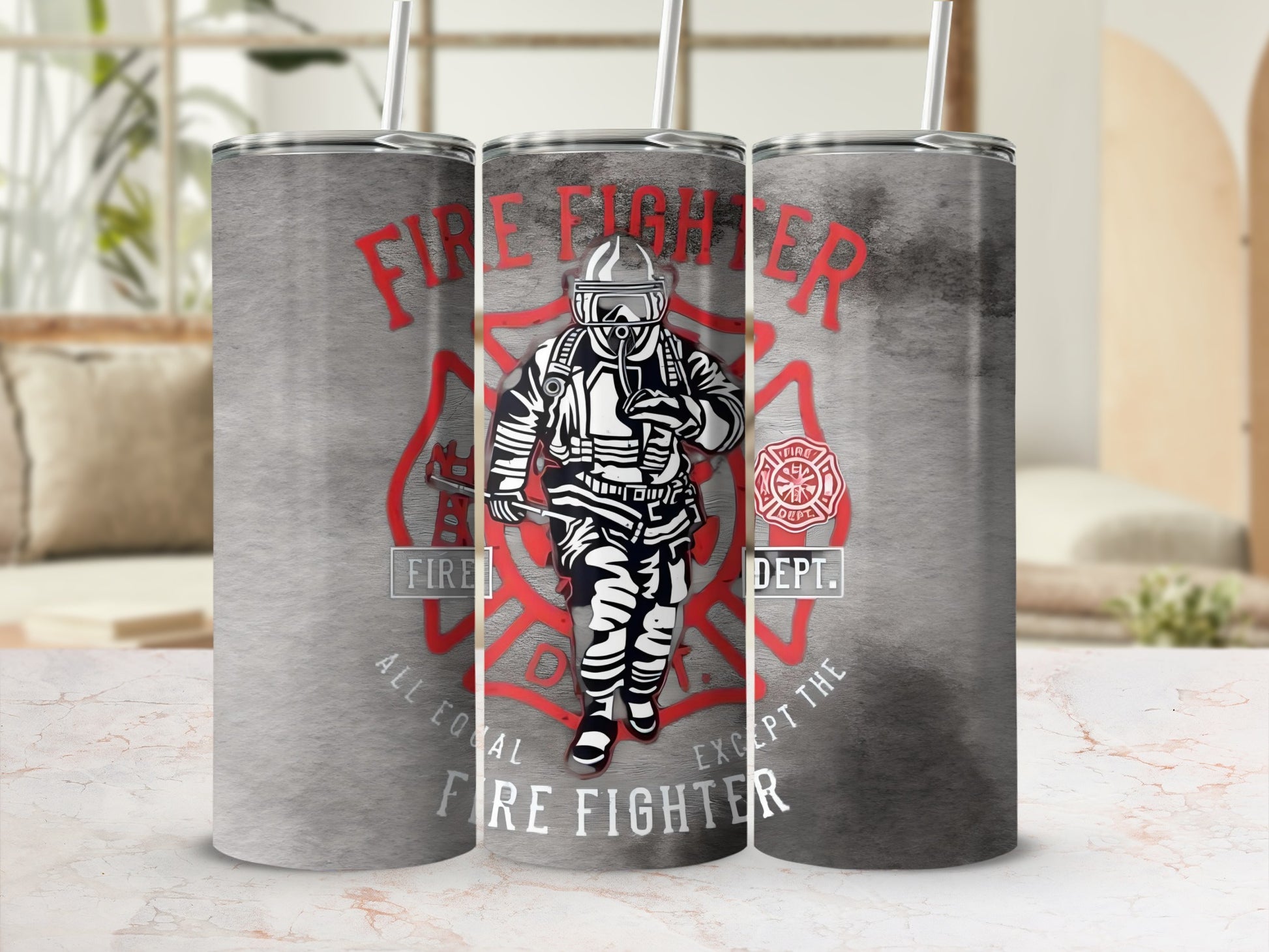 Fire Fighter Hero Graphic Design Tumbler Cups
