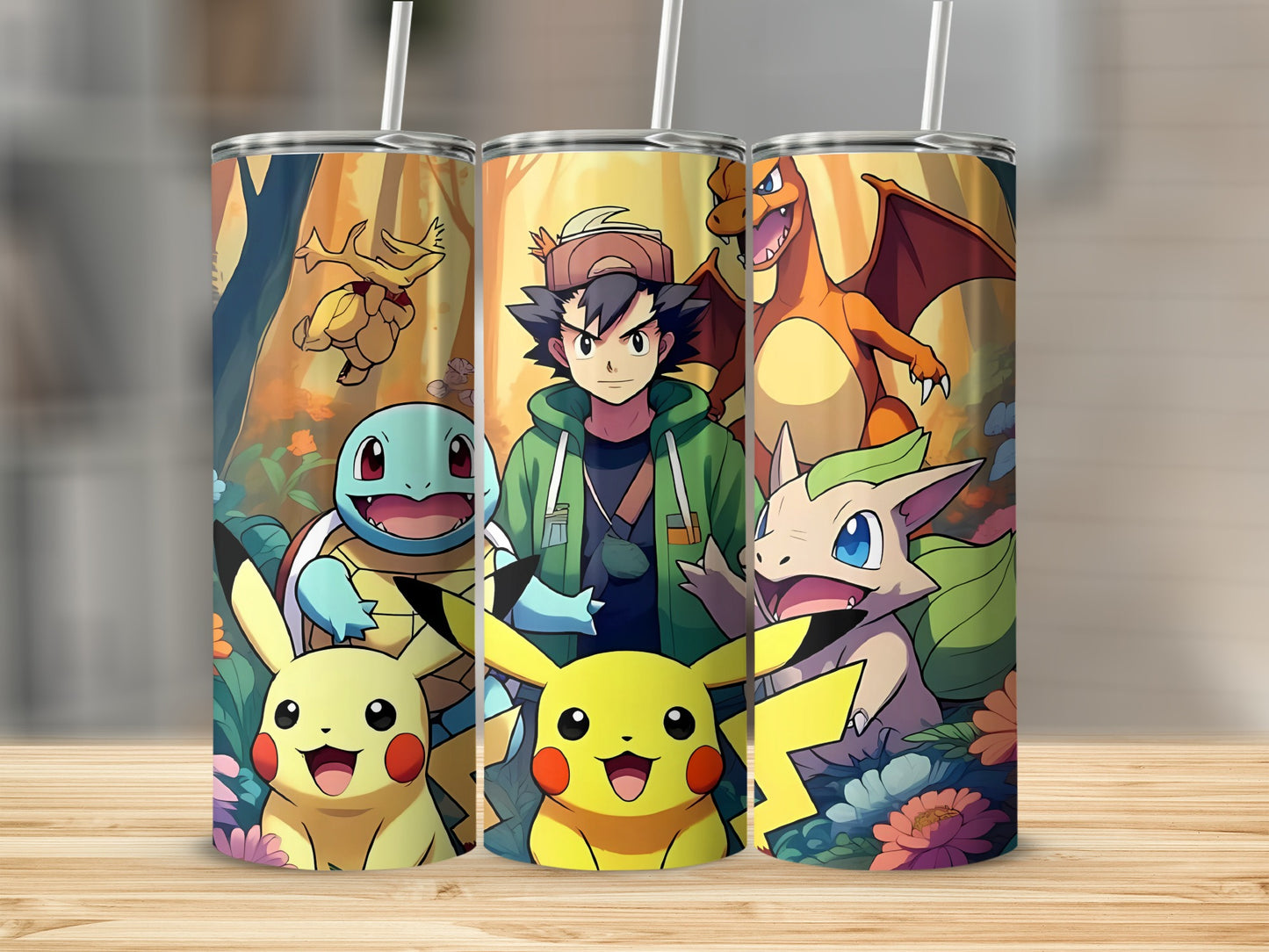 Vibrant Poké Characters Tumbler with Straw Accessory