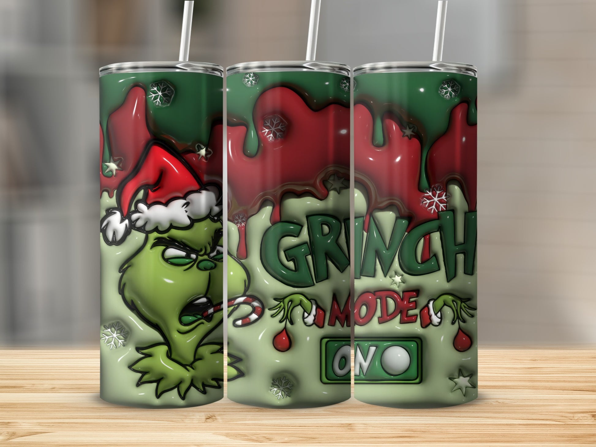 Grinch Mode On Santa Hat Holiday Design Tumbler
