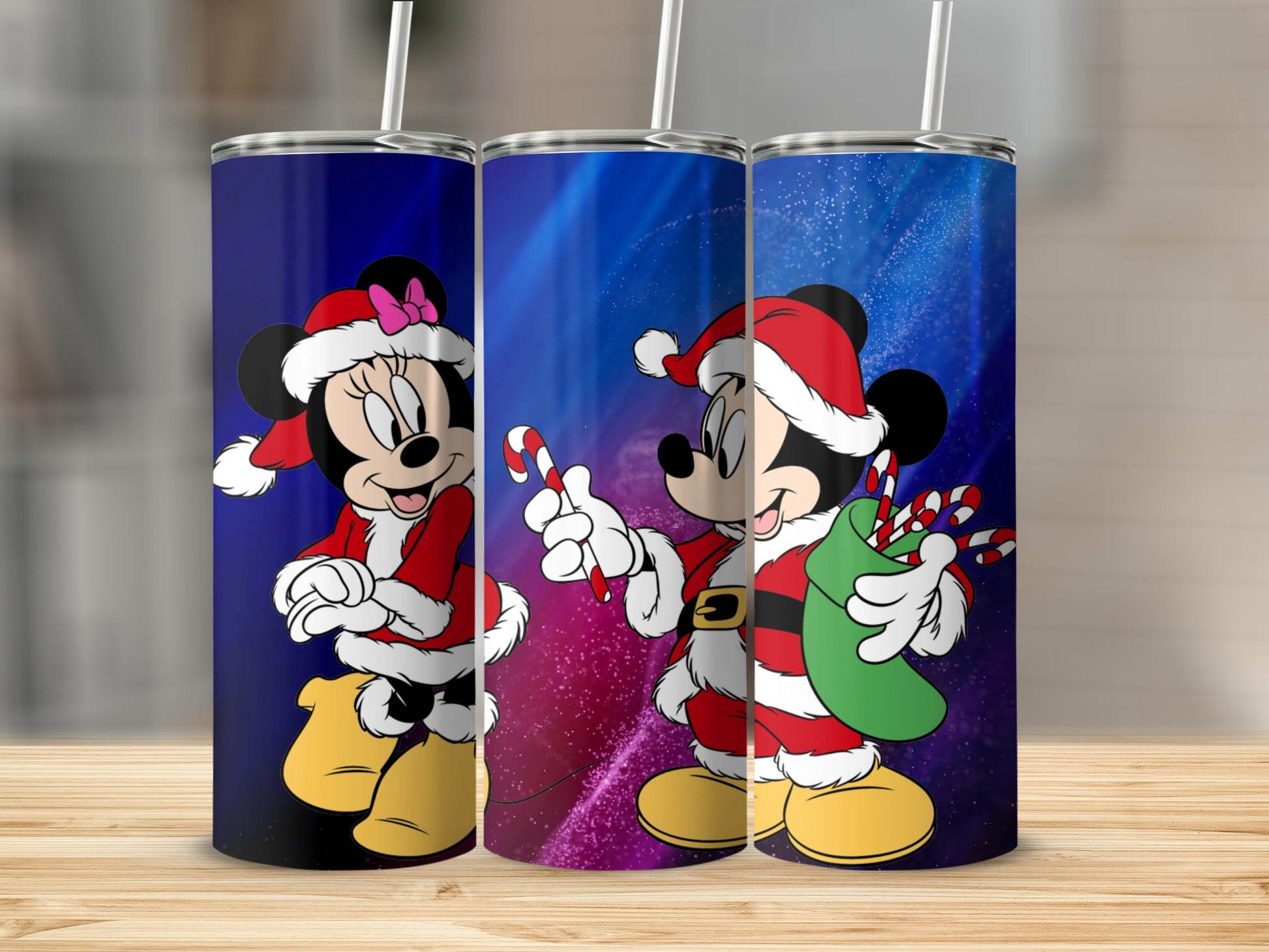 Festive Santa Mickey and Minnie Mouse Christmas Tumbler