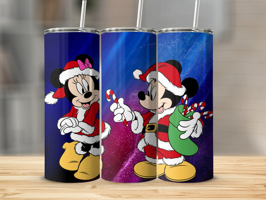 Festive Santa Mickey and Minnie Mouse Christmas Tumbler