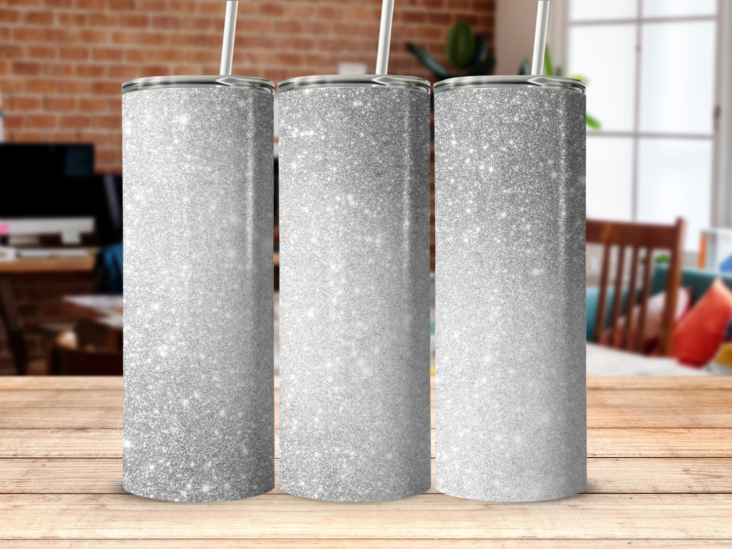 Silver Glitter Effect Tumbler Set Perfect for Gifting