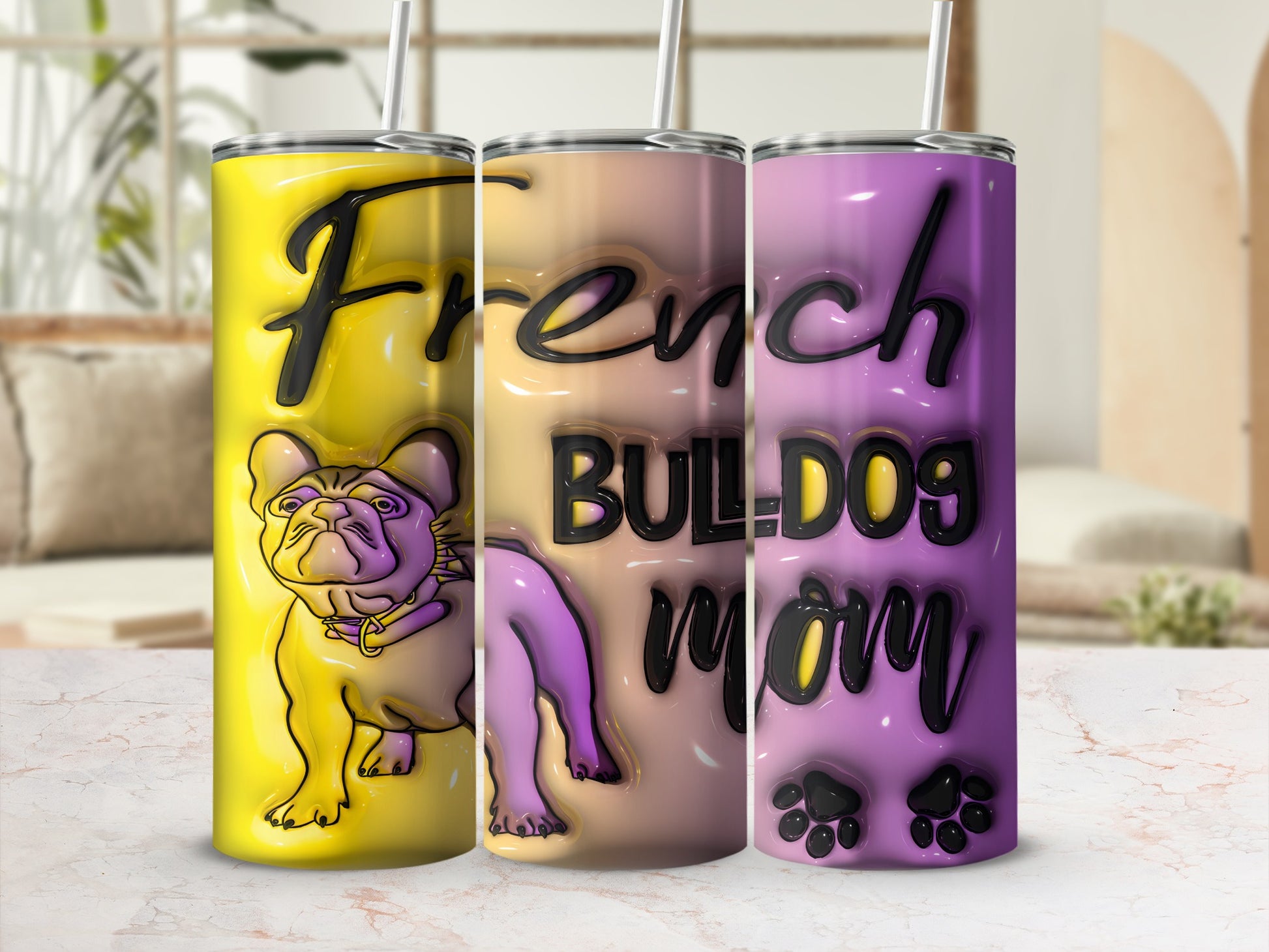 French Bulldog Mom vibrant paw print glossy tumbler product type