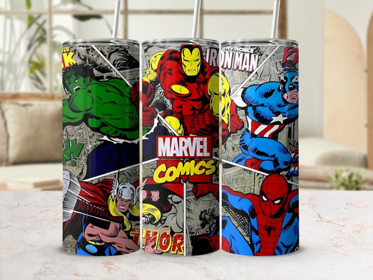 Marvel Comics Themed Tumbler Set with Iconic Heroes