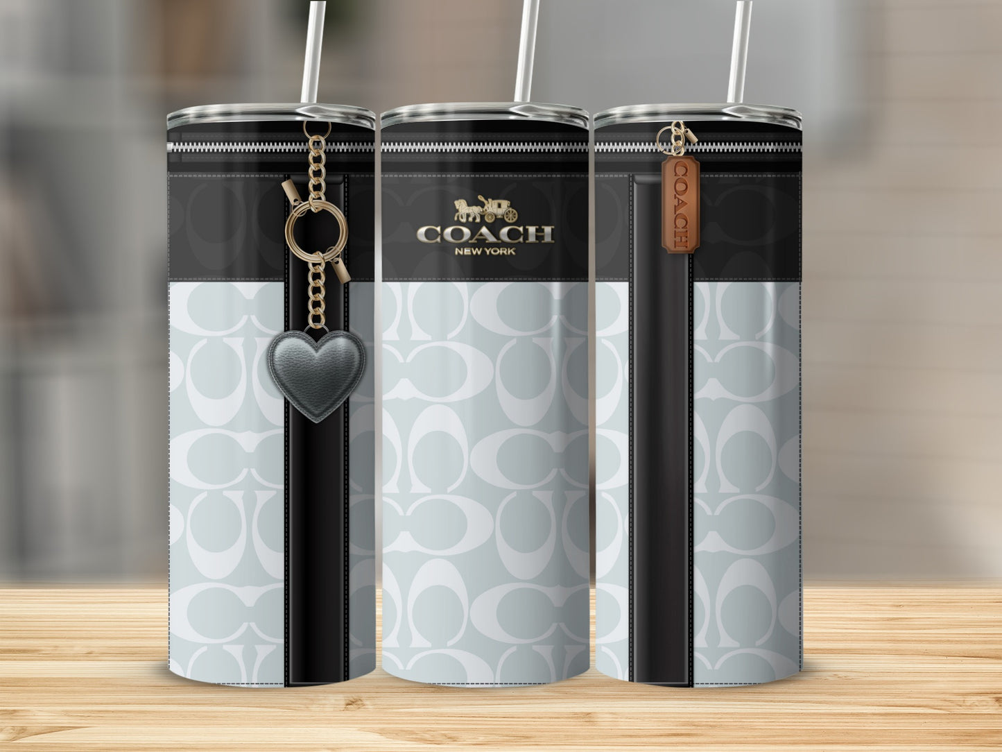 Stylish Coach New York Patterned Tumblers With Straws