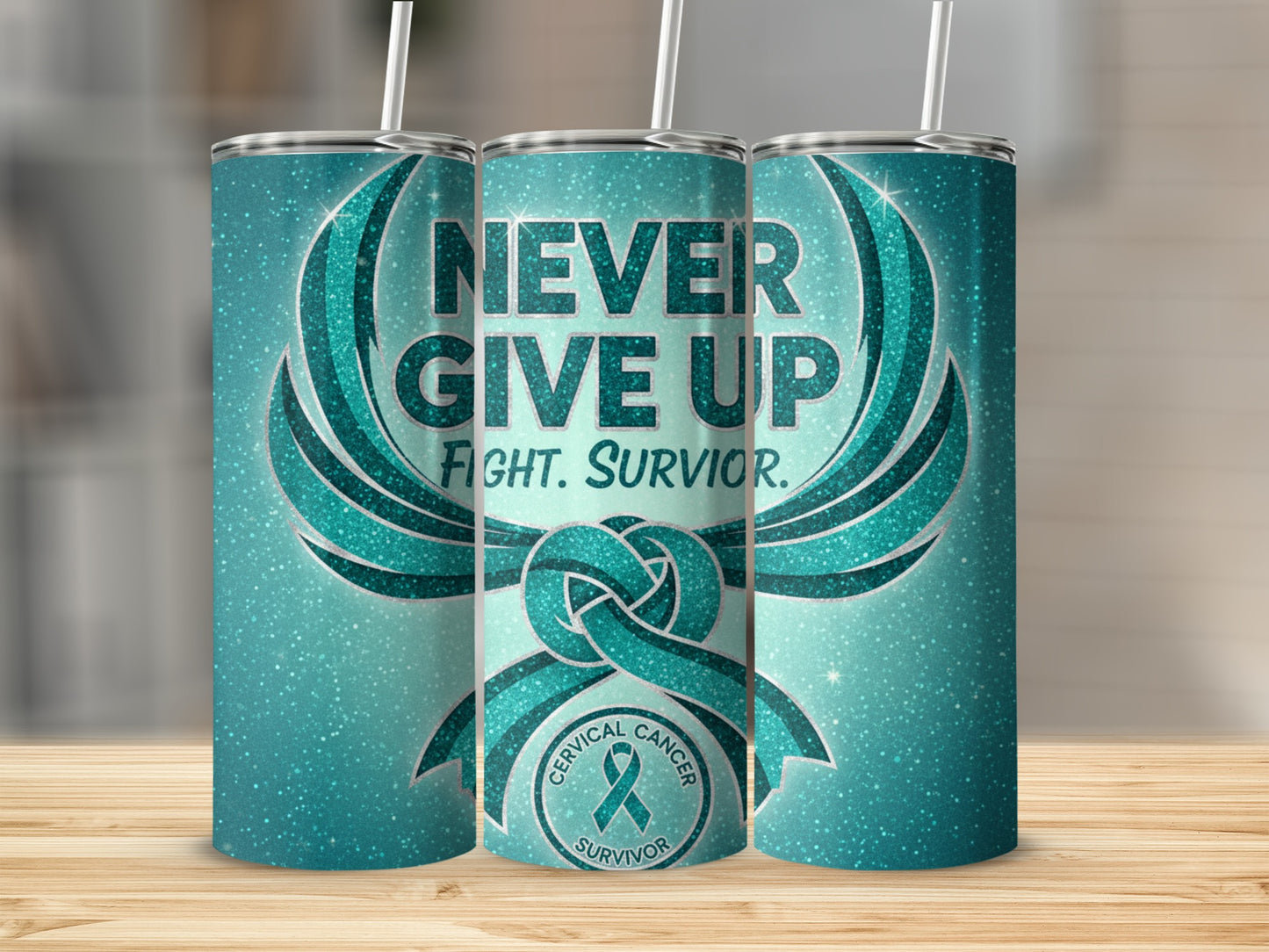 Never Give Up Fight Survivor Cervical Cancer Tumblers