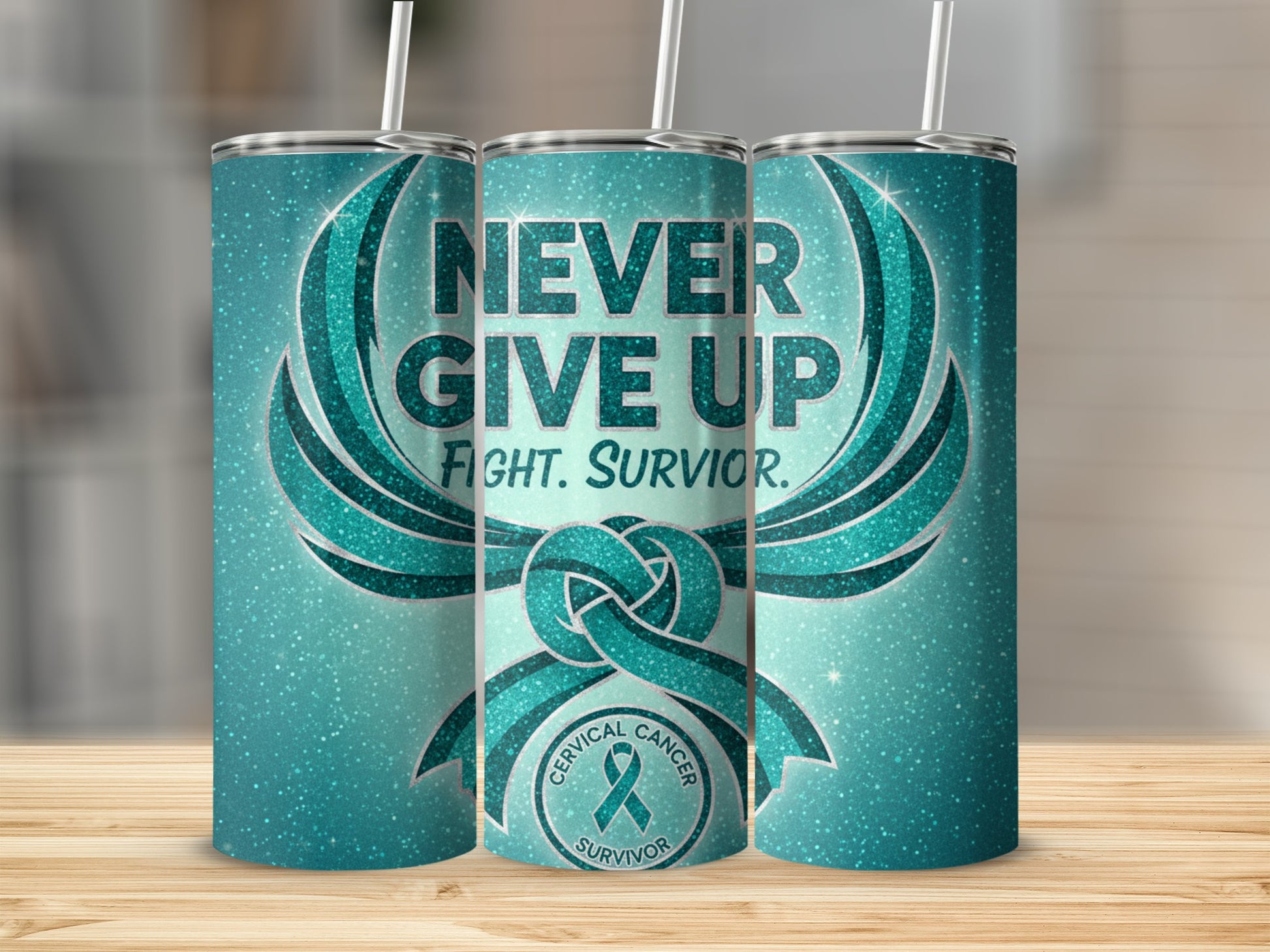 Never Give Up Fight Survivor Cervical Cancer Tumblers