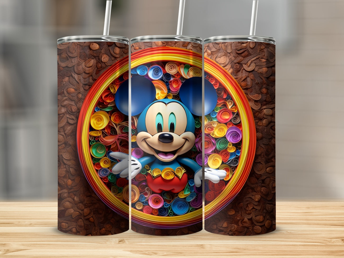 Colorful Mickey Mouse Tumbler with Straw Insulated Beverage