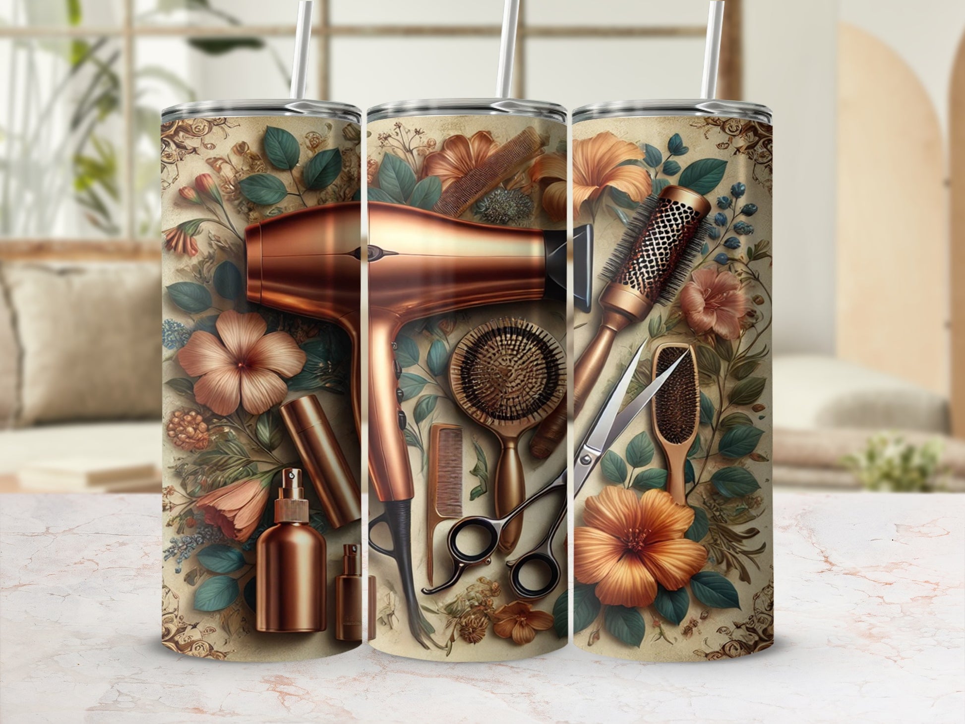 Floral Hair Styling Tools Print Insulated Tumbler