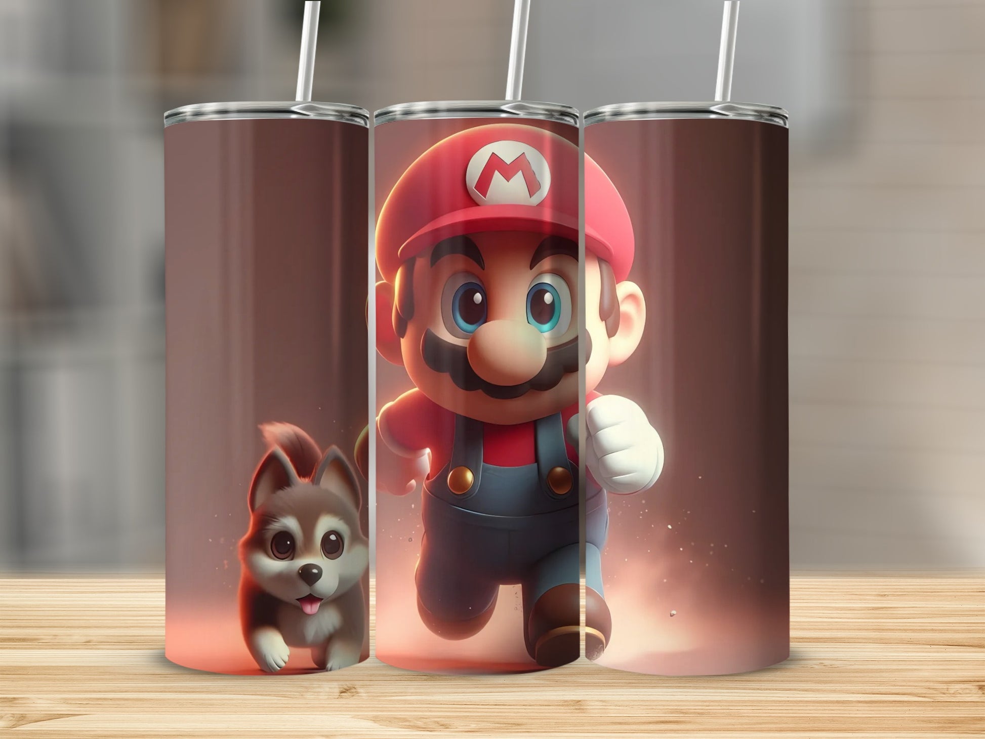 Cute Dog and Mario Character Insulated Tumbler