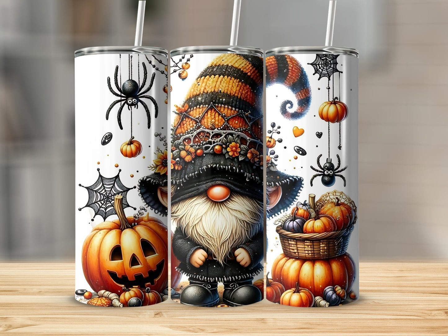 Adorable Halloween Gnome with Pumpkins Tumbler Design