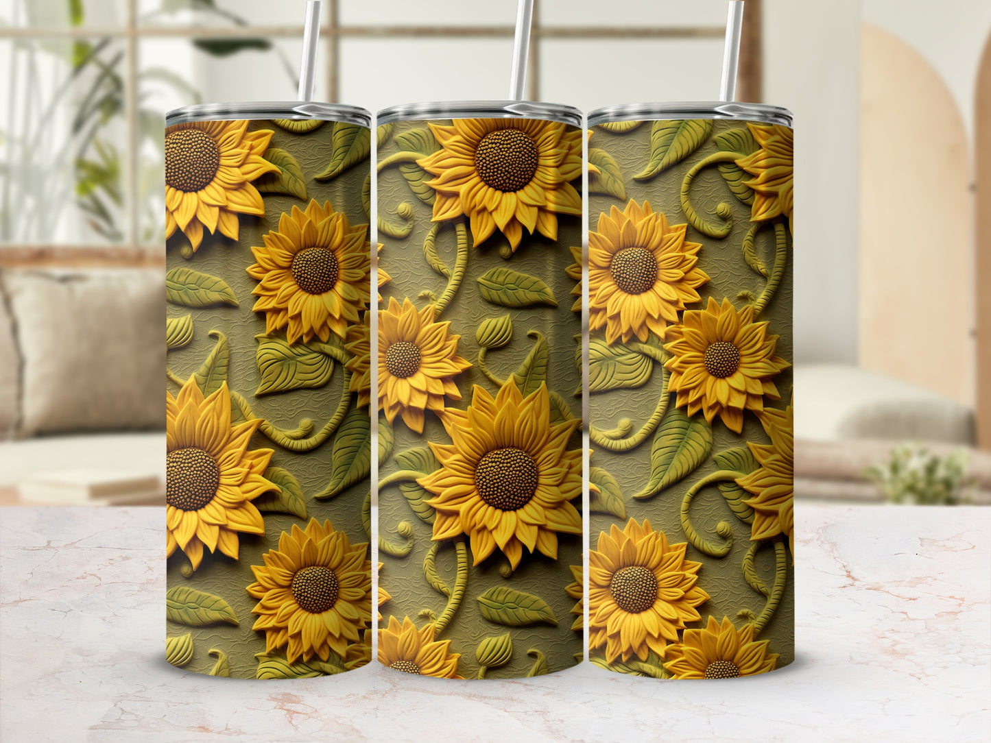 Vibrant Sunflower Design Insulated Tumbler Cup
