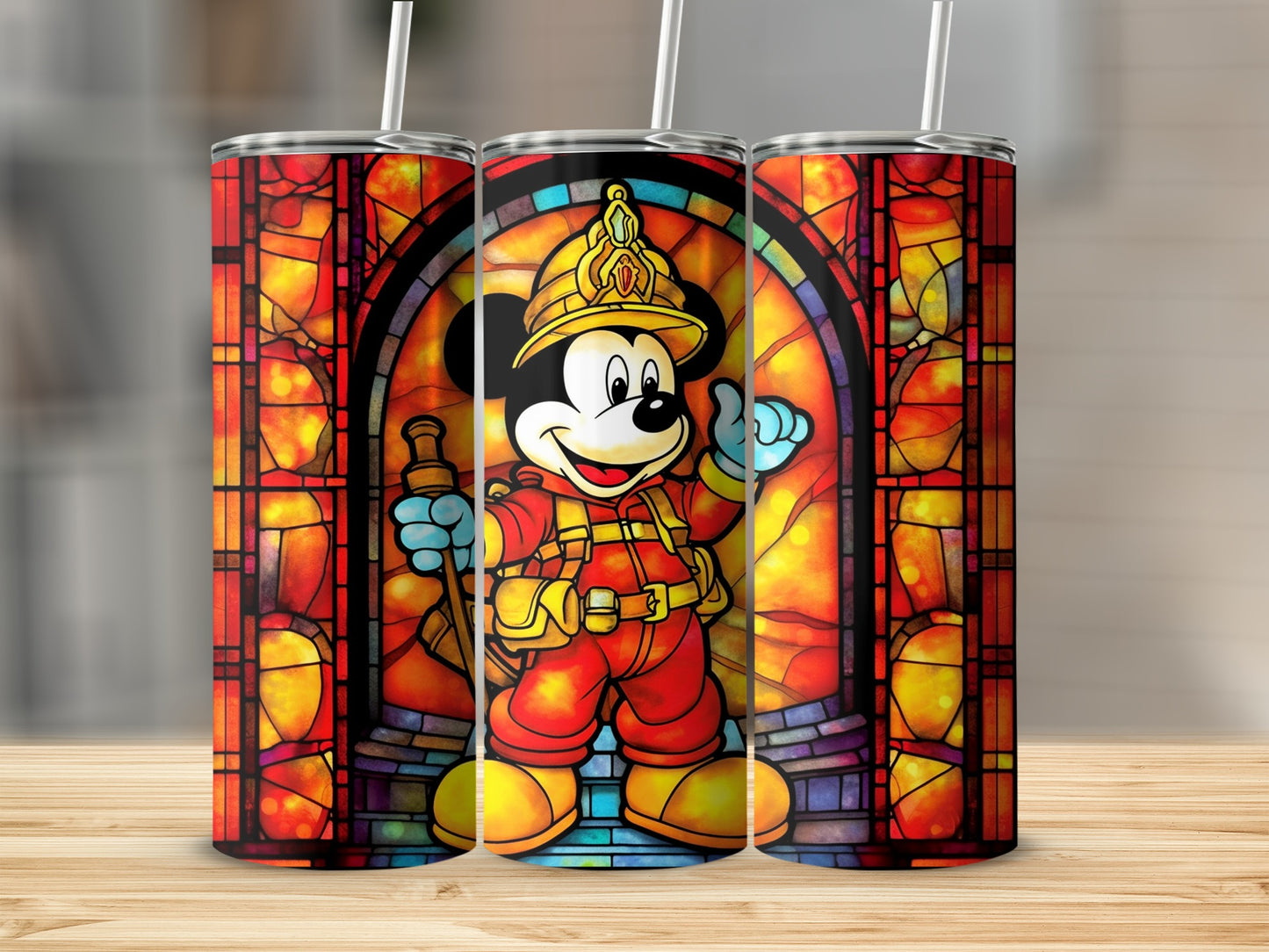 Firefighter-themed Mickey Mouse Stainless Steel Tumbler