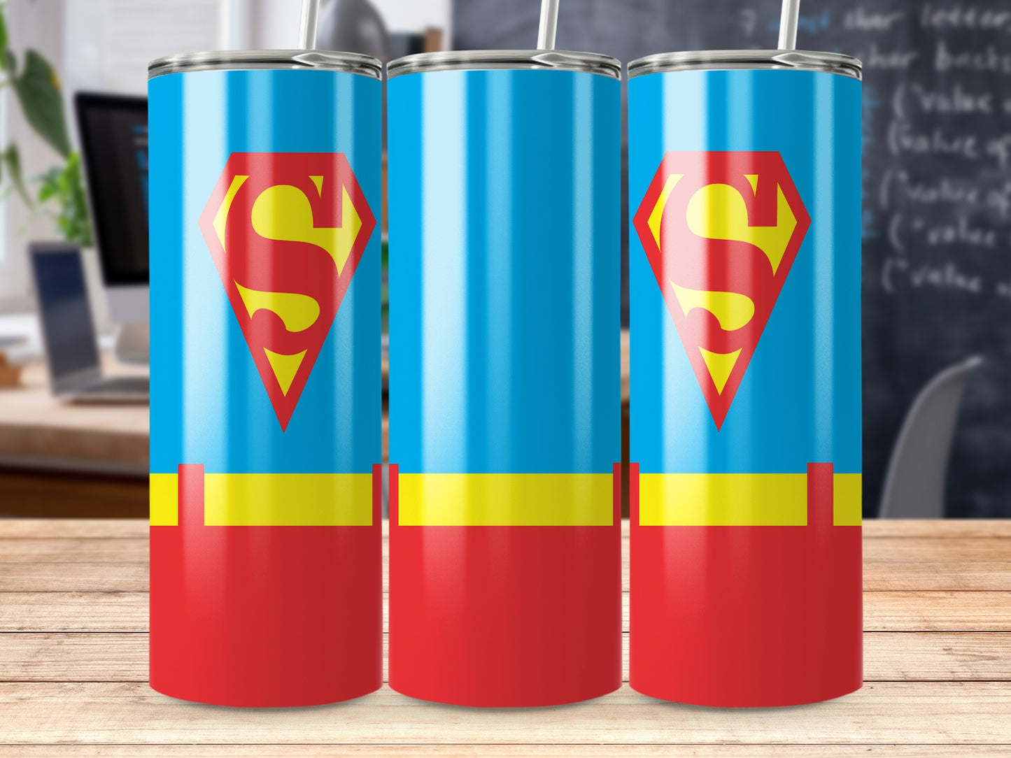 Superman Colors and Logos Themed Pattern Tumblers