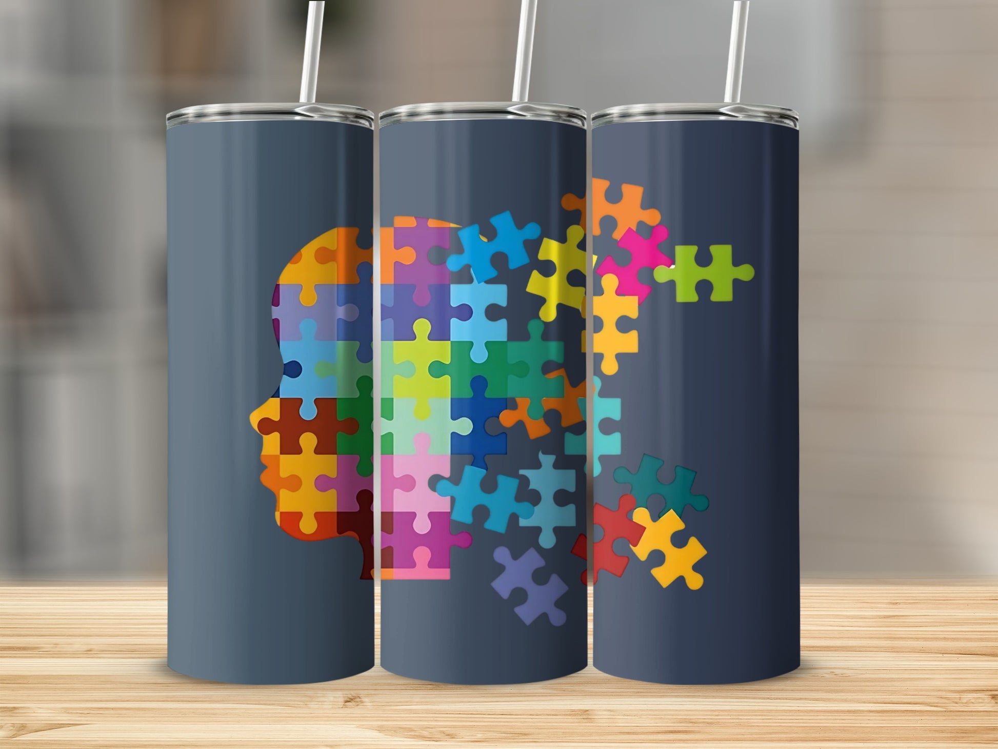 Colorful Puzzle Pieces Design Stainless Steel Tumbler