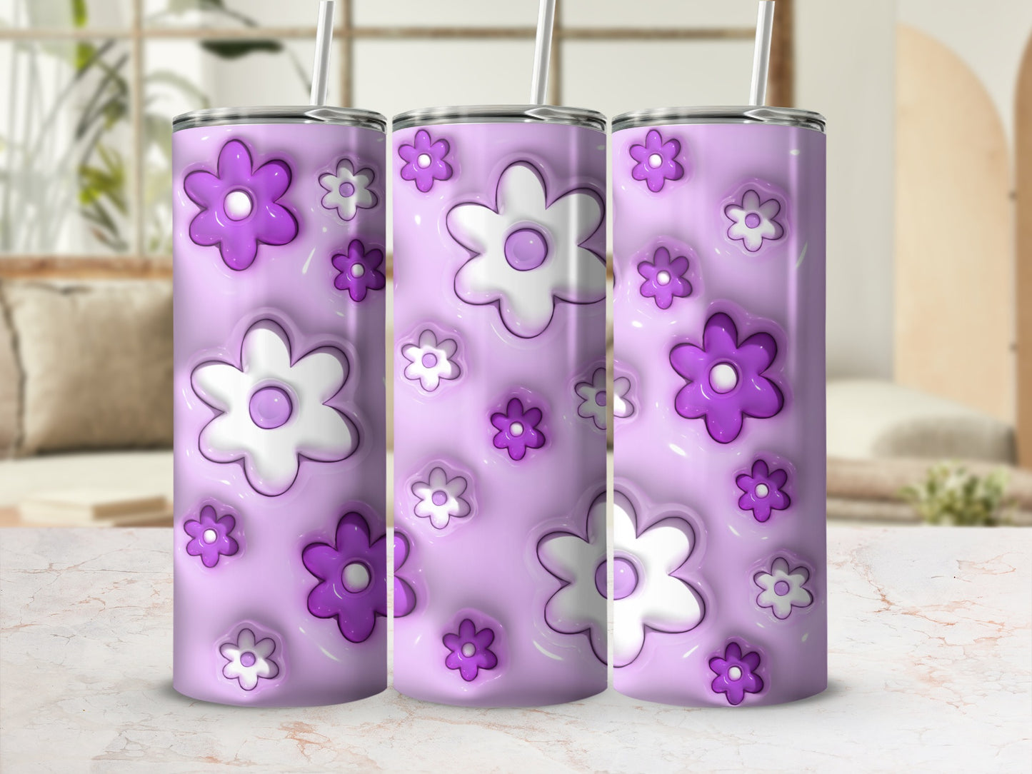 Purple Floral Blossom Patterned Tumbler Drinkware