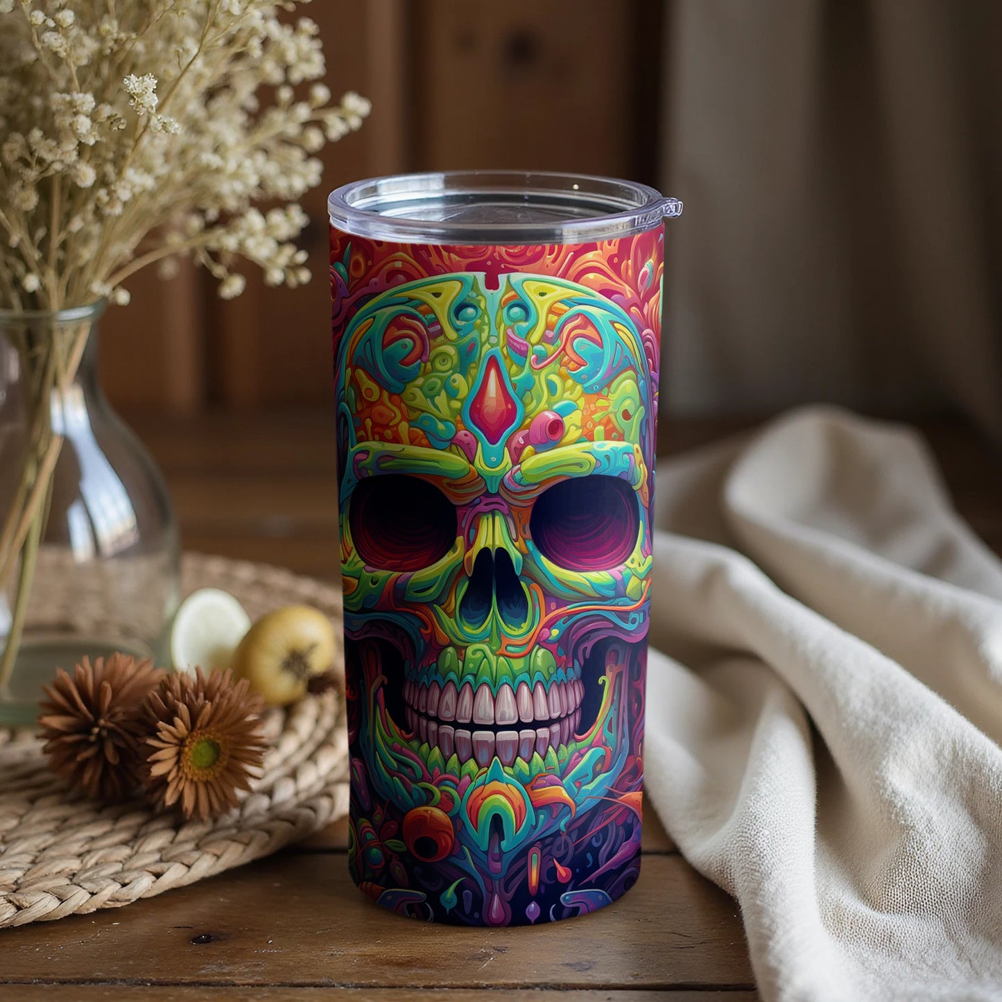 Colorful Skull Design Insulated Tumbler Travel Cup