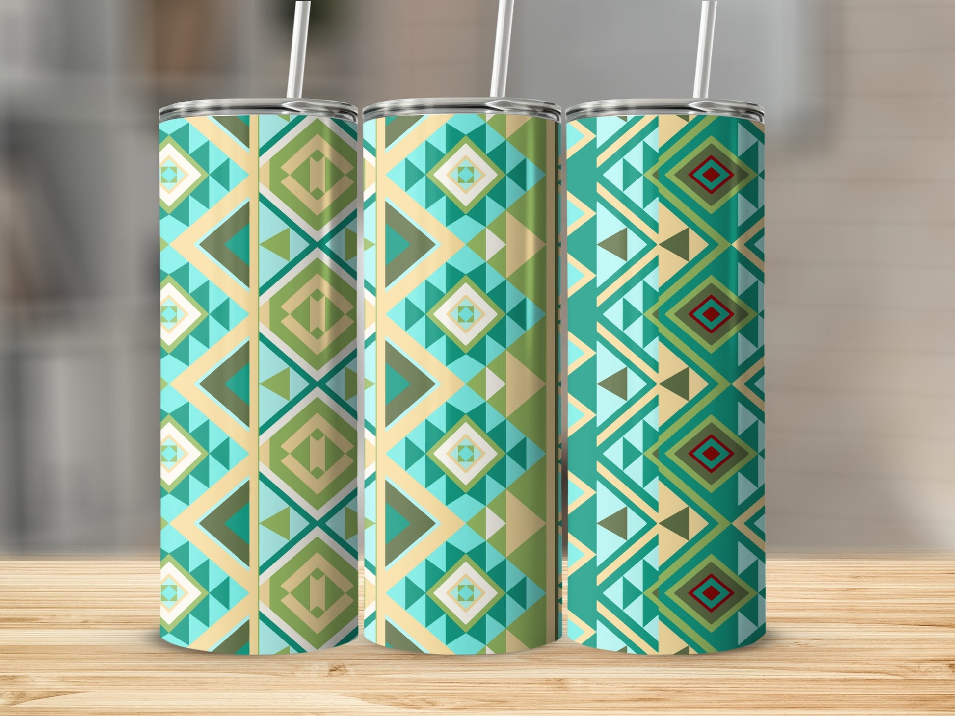 Geometric Pattern Insulated Tumblers Travel Mugs Cup
