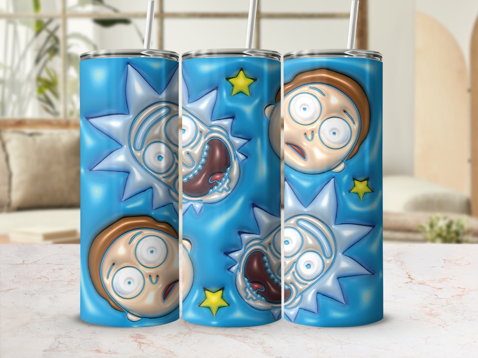 Cartoon Characters Printed Tumbler with Straw Set