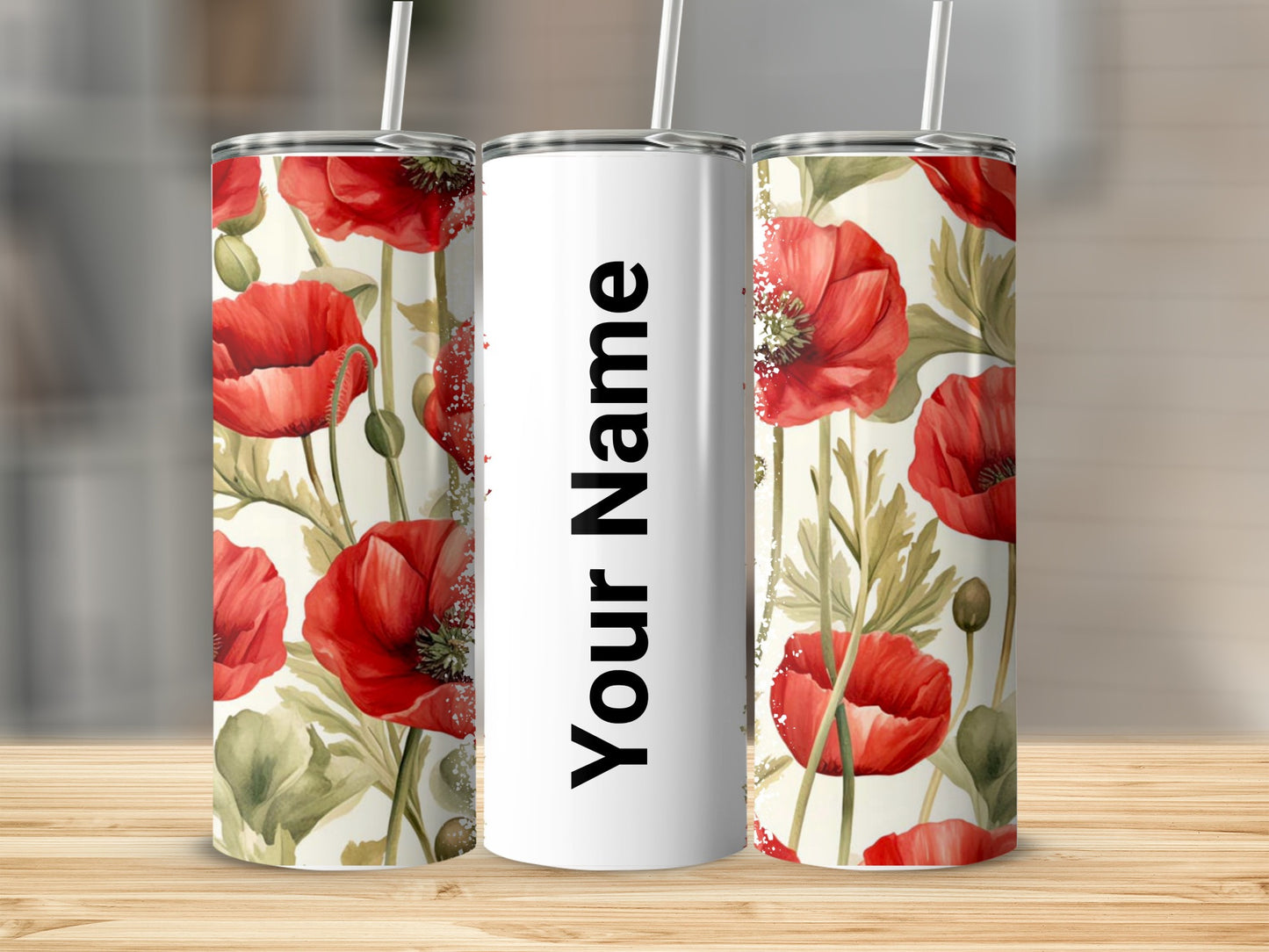 Personalized Red Floral Customizable Tumbler Product