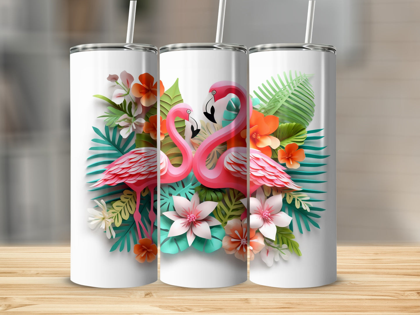 Tropical Flamingo and Floral Design Tumbler Product