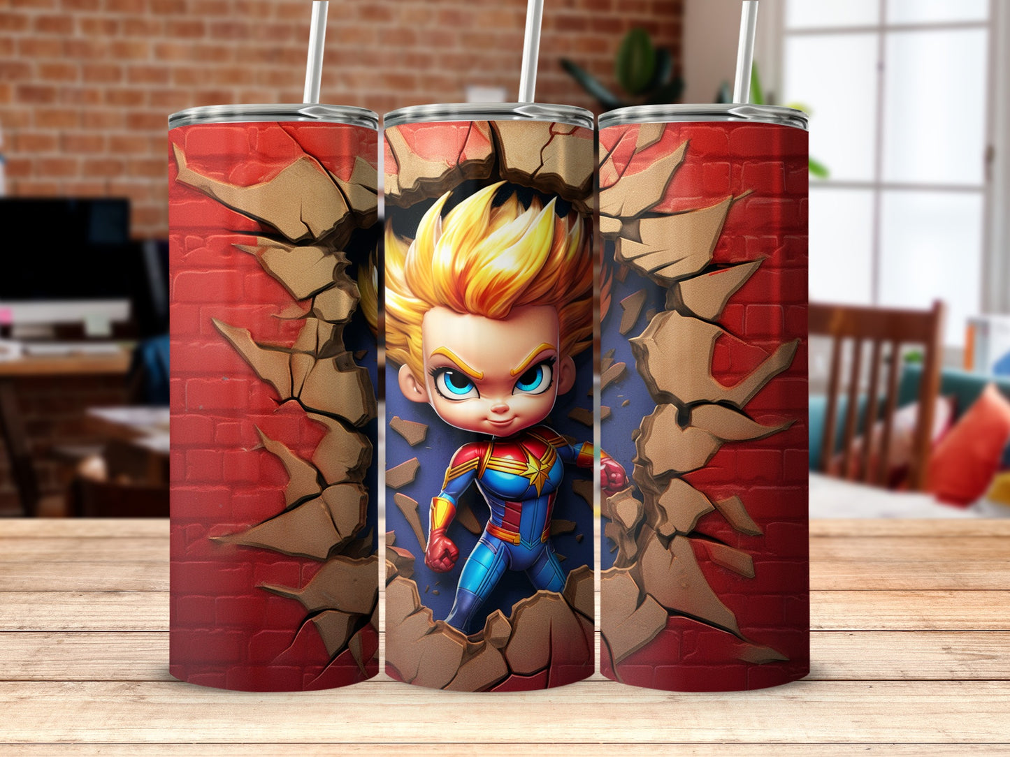 Superhero Breaking Through Wall Design Tumblers
