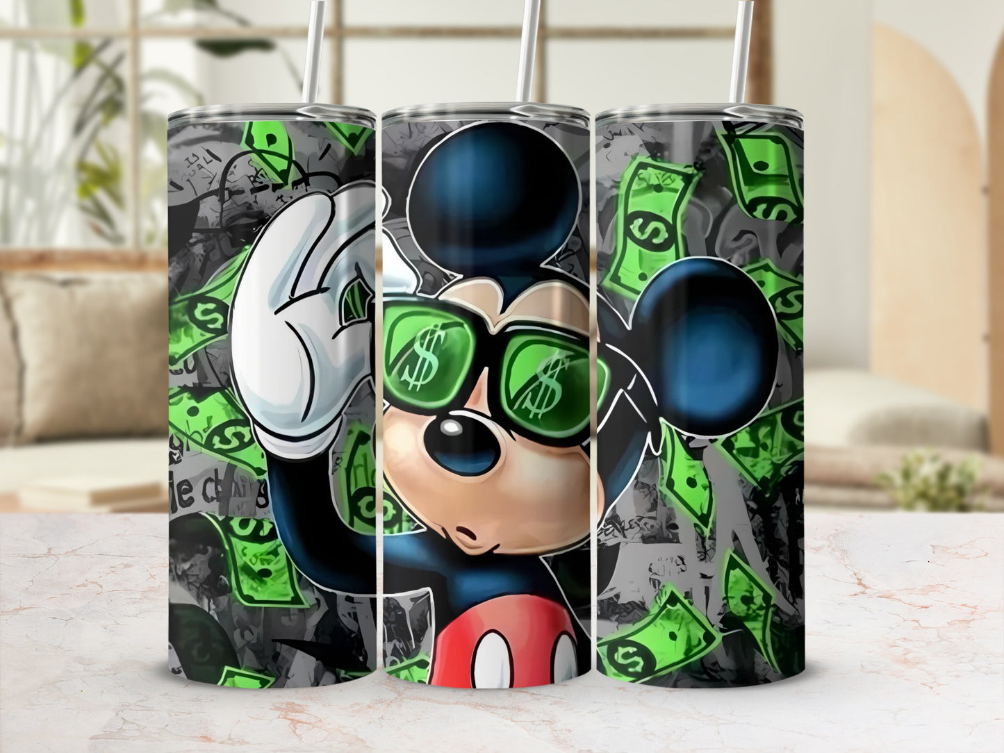 Cartoon Character with Money Design Tumbler Cups