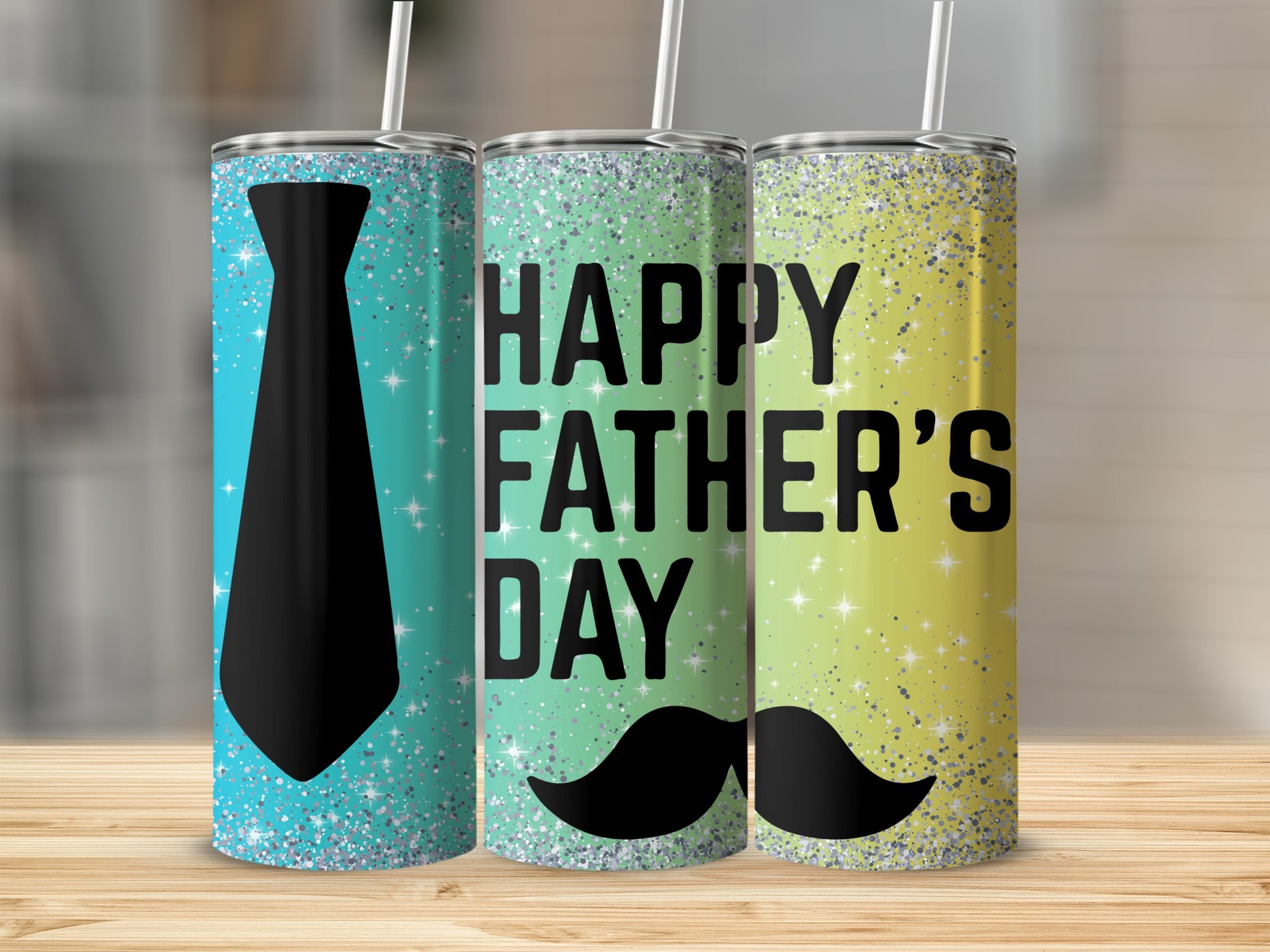Glittery Happy Father's Day Design Tumbler Set