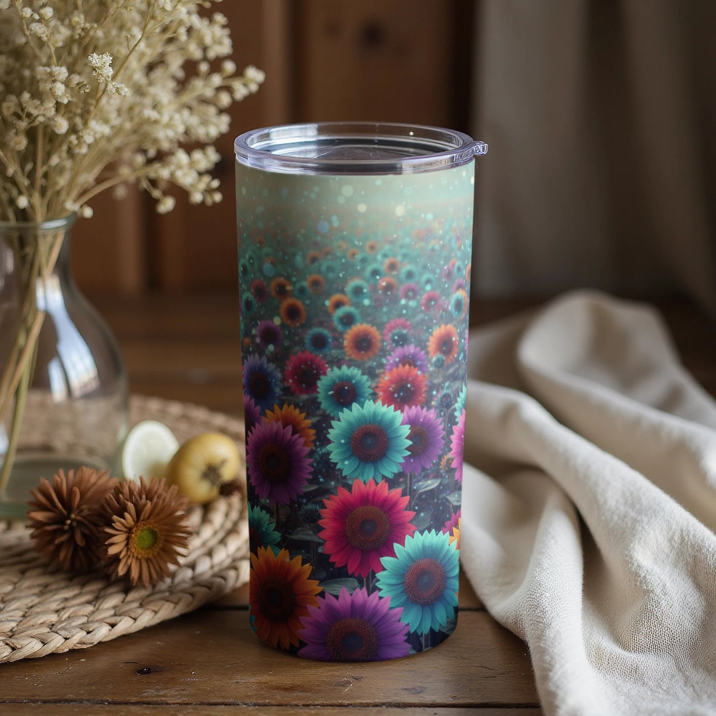 Colorful Floral Design Tumbler with Lid 20oz