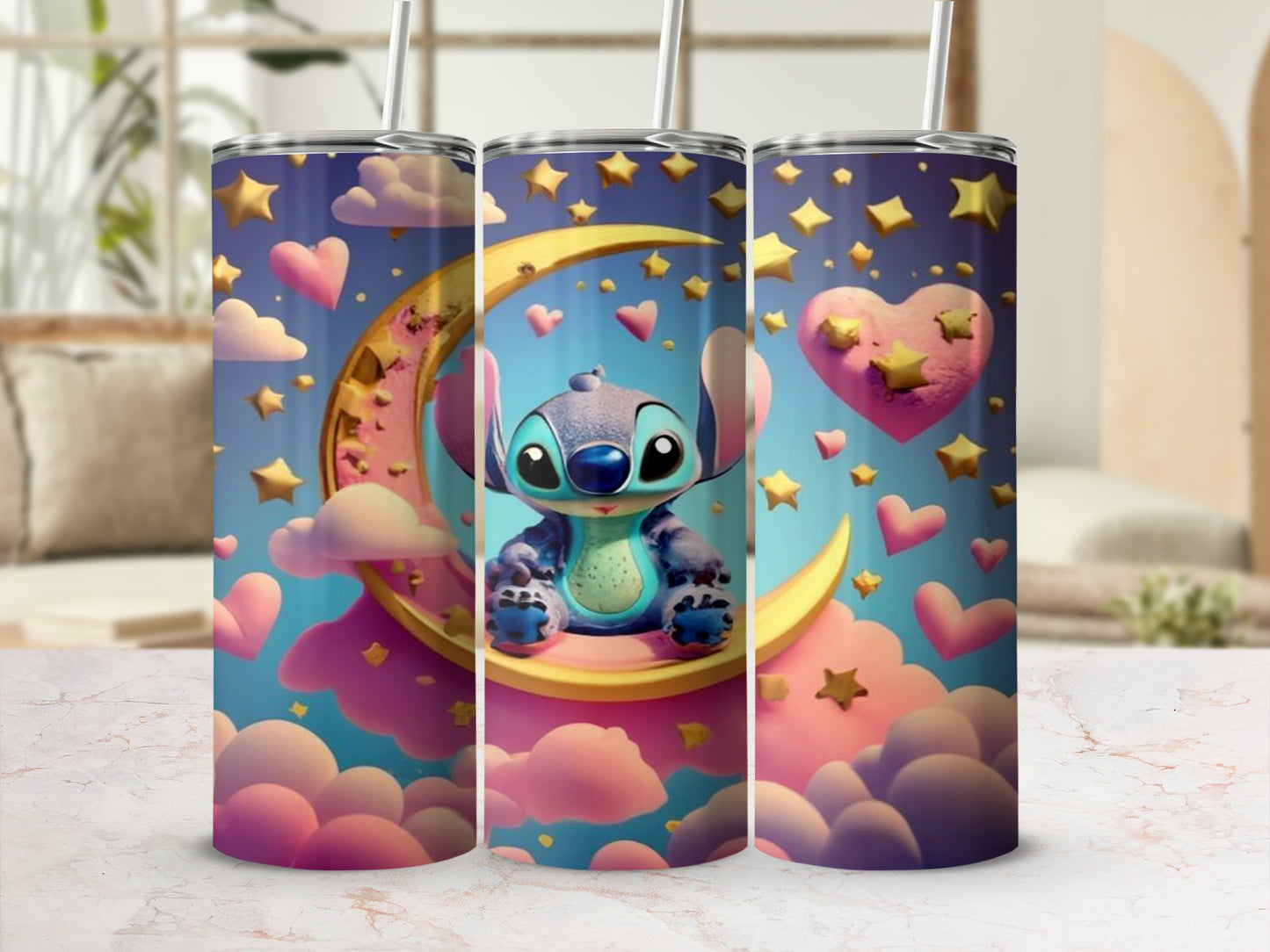Cute Cartoon Character with Stars and Hearts Tumbler